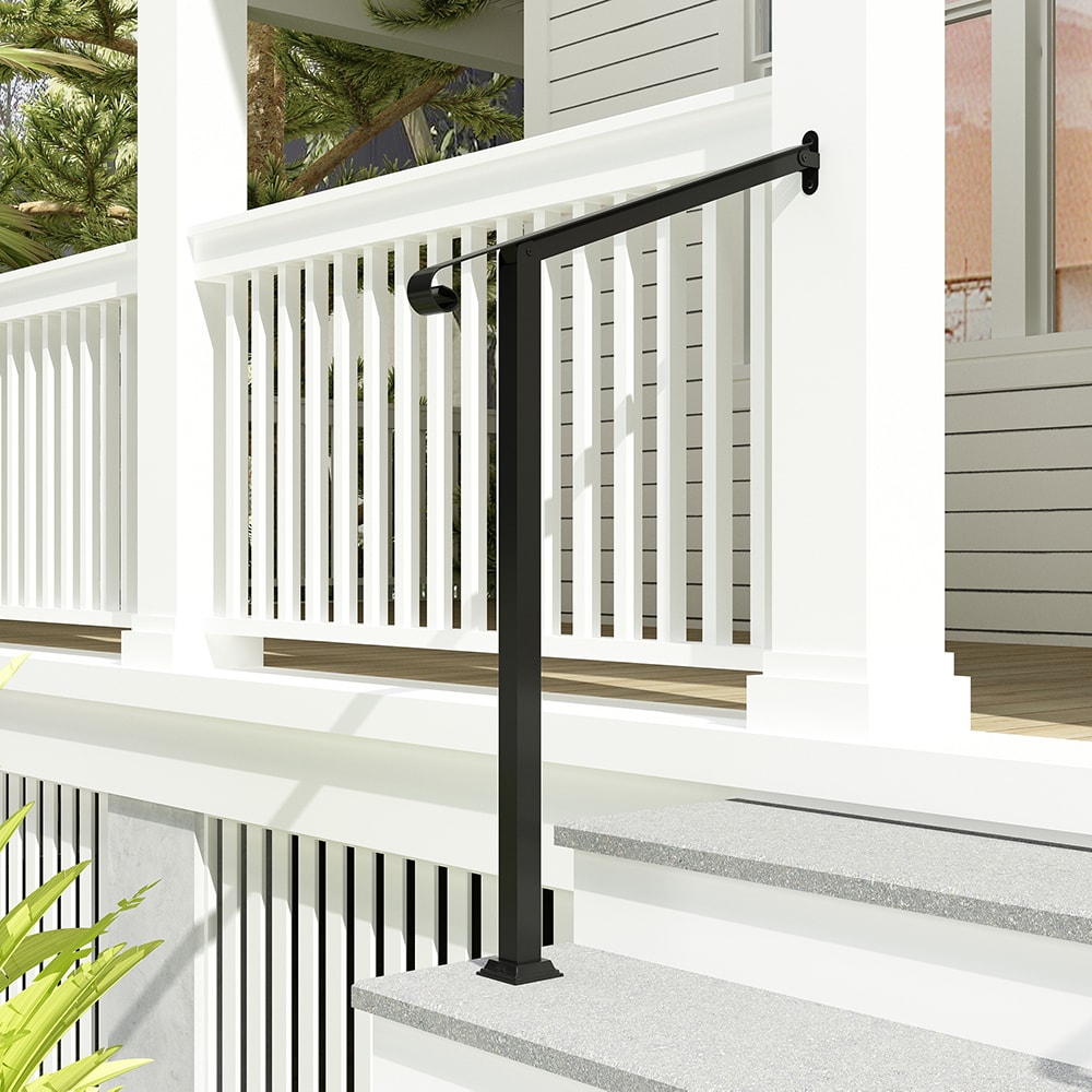 Homsee V-KF390100-01 Wall Mounted Stainless Steel Handrail for 2 Steps Adjustable Angle Indoor Outdoor Safety Railing with Heavy Duty Base 39.4''H Black