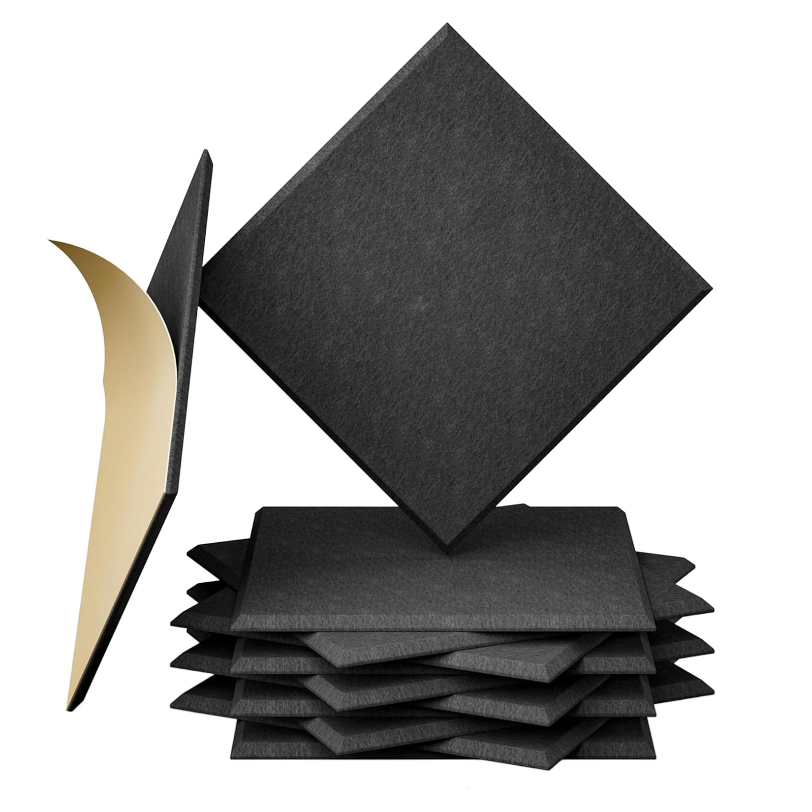 Garvee 12 Pack Square Acoustic Panels Self-Adhesive 11.8x11.8 Inch Sound Absorbing Wall Tiles Black Soundproof Padding for Studio Home Office