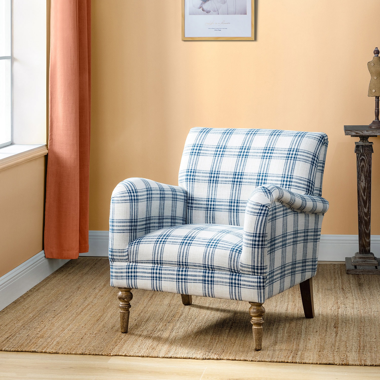 Navy cheap plaid chair