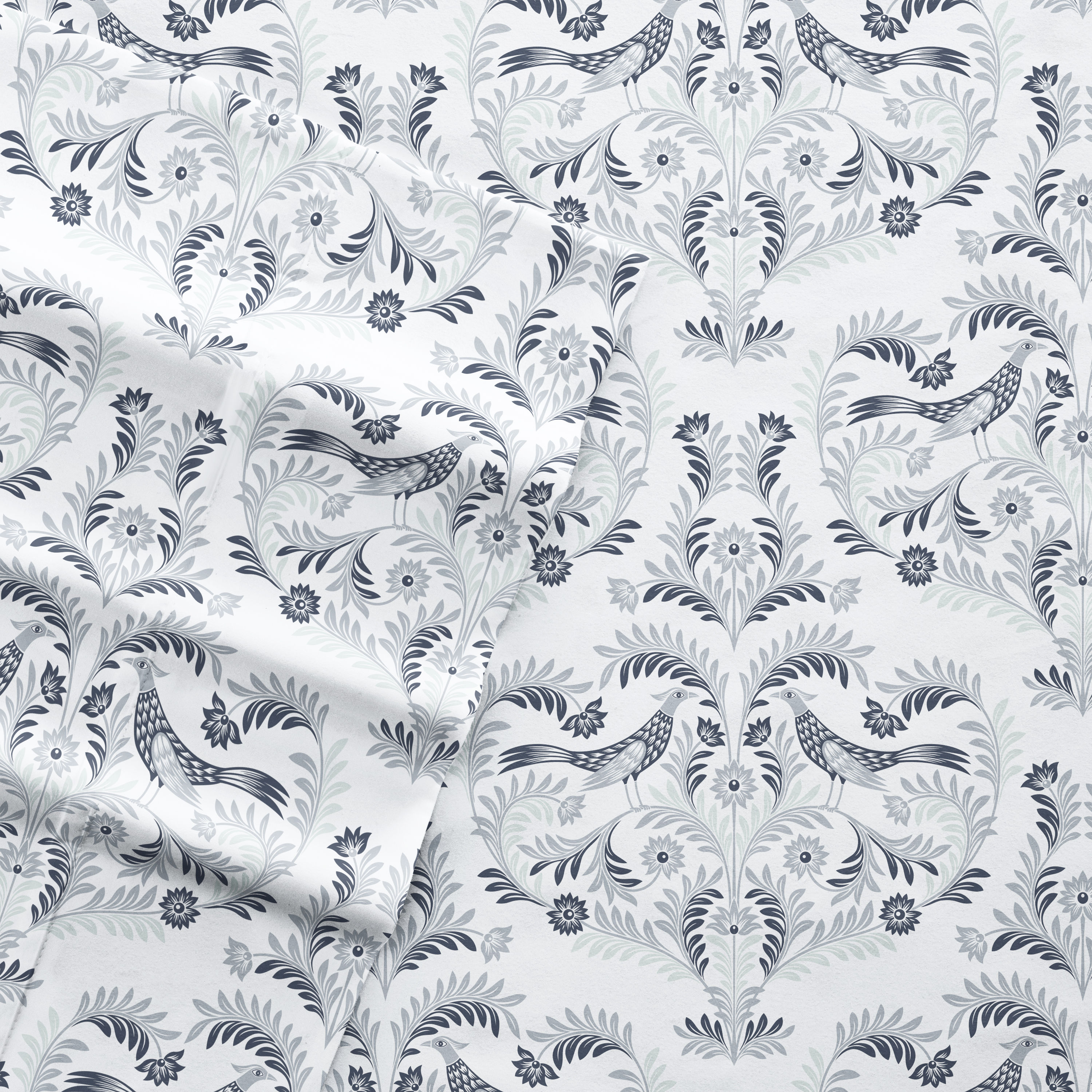 Full Gray and White Floral Microfiber Deep Pocket Sheet Set