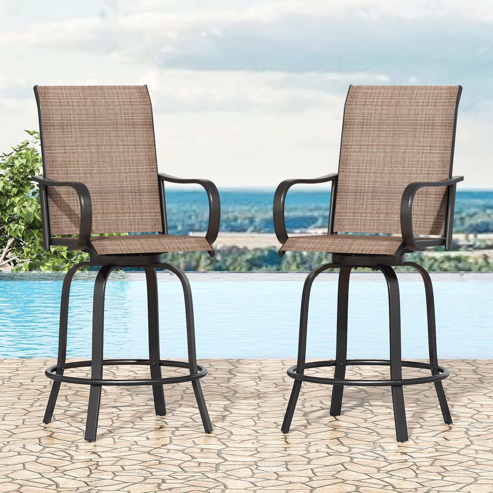 Bayfeve Patio Chairs Set of 2 Metal Metal Frame Swivel Bar Stool Chair with Brown Mesh Seat