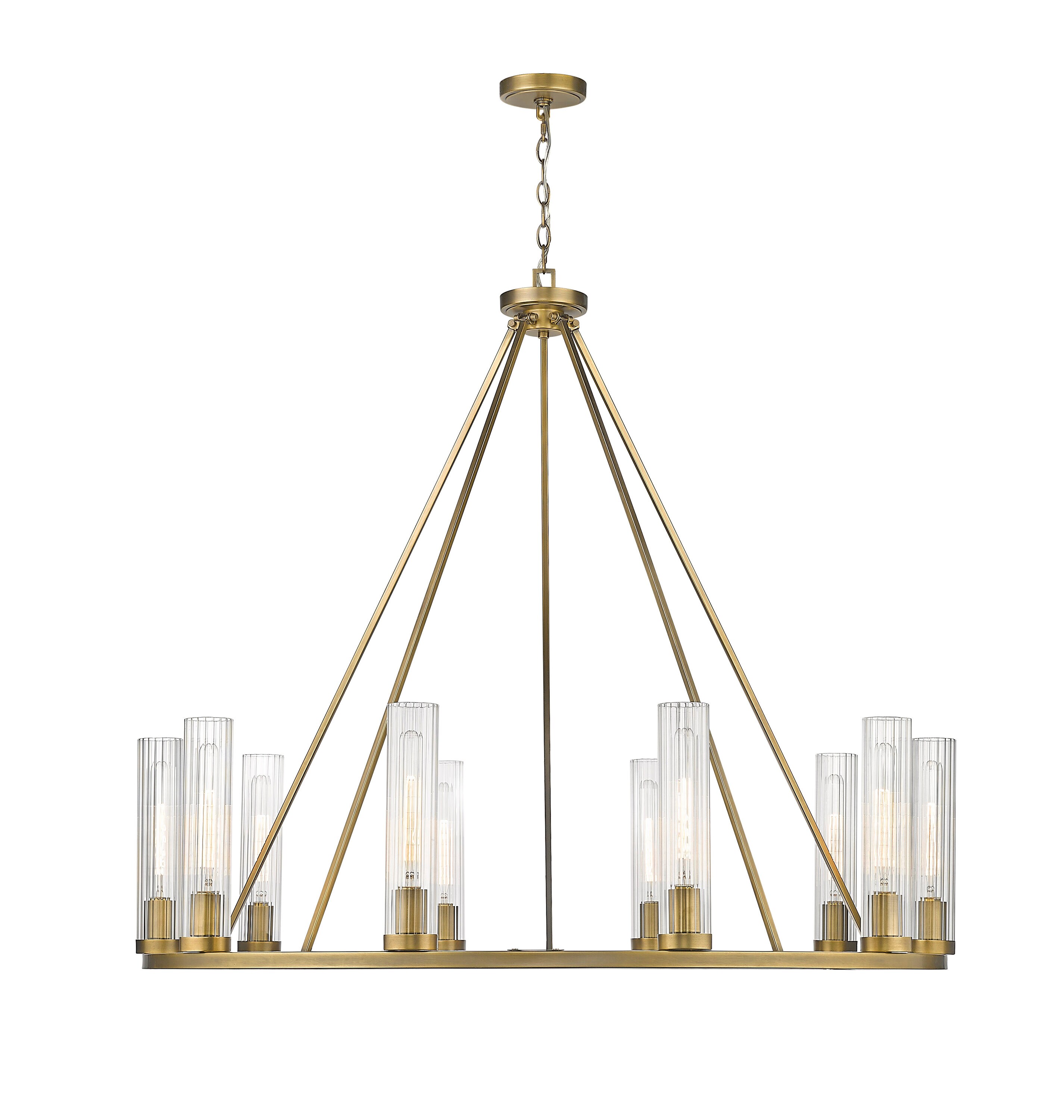 Beau 46" Rubbed Brass Chandelier with Fluted Glass Shades