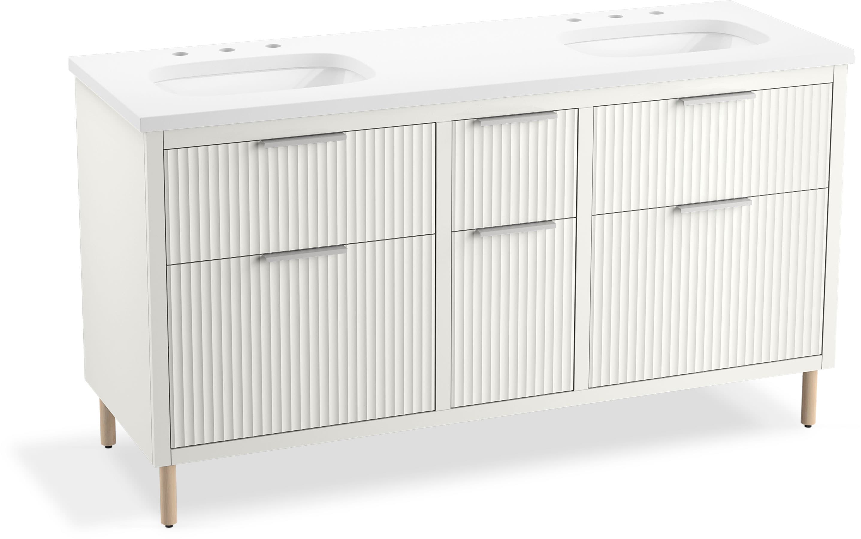 KOHLER 32173-ASB-0 Spacity 60-in White Undermount Double Sink Floating Bathroom Vanity with White Quartz Top