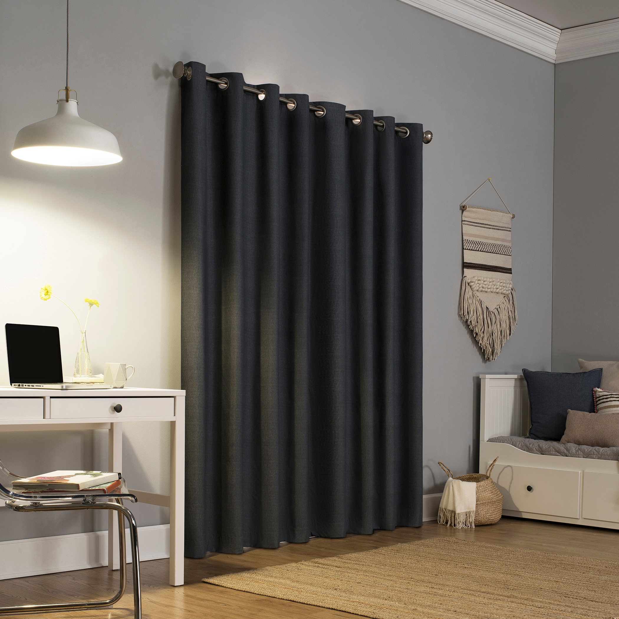 Charcoal Blackout Grommet Curtain Panel, 50" x 84" Polyester