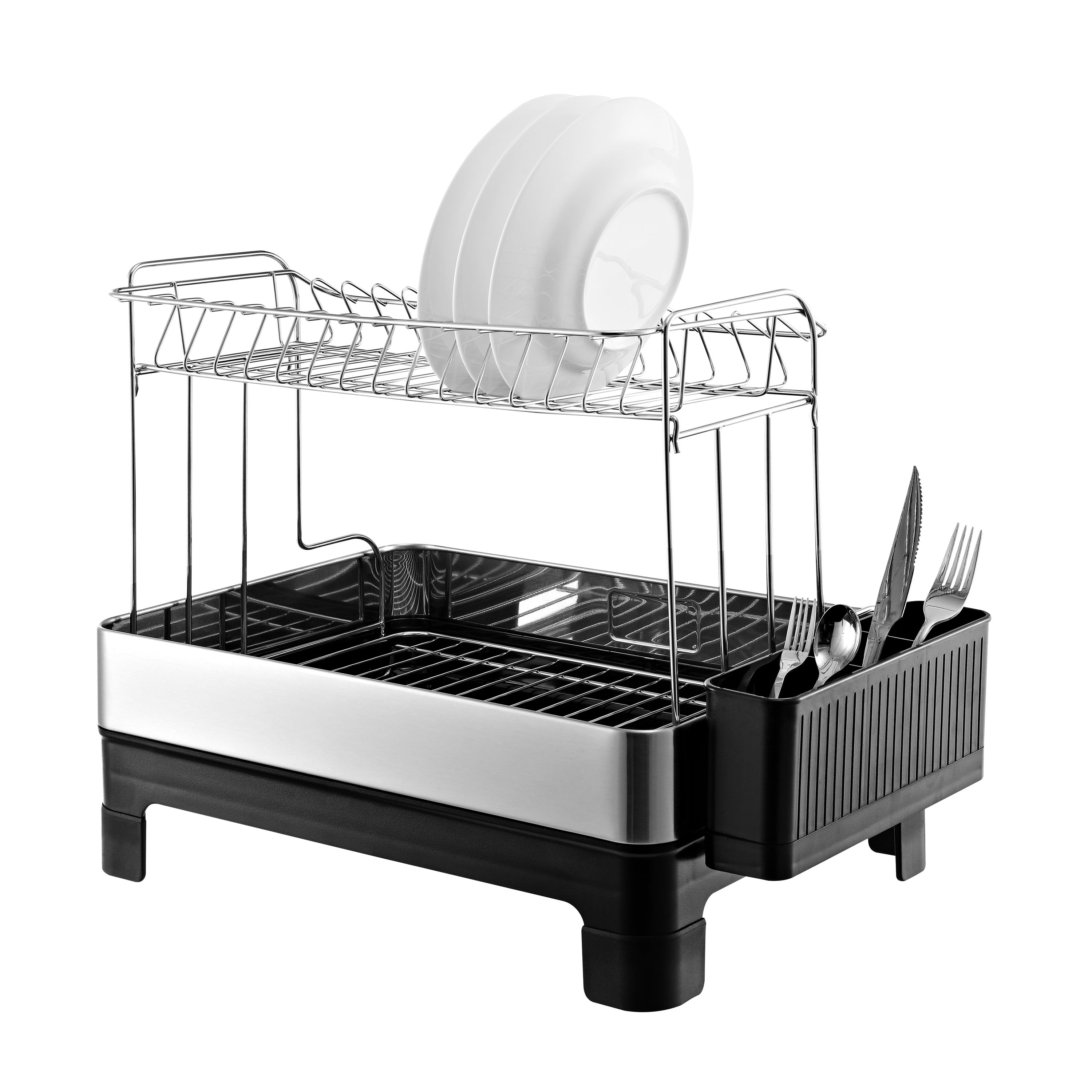 Stainless Steel 2-Tier Dish Drying Rack with Utensil Cup