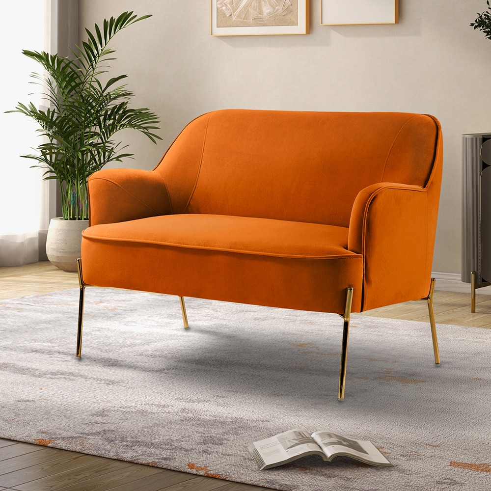 14 Karat Home 45.6-in Farmhouse Orange Velvet Loveseat SFDT0127-ORANGE ...