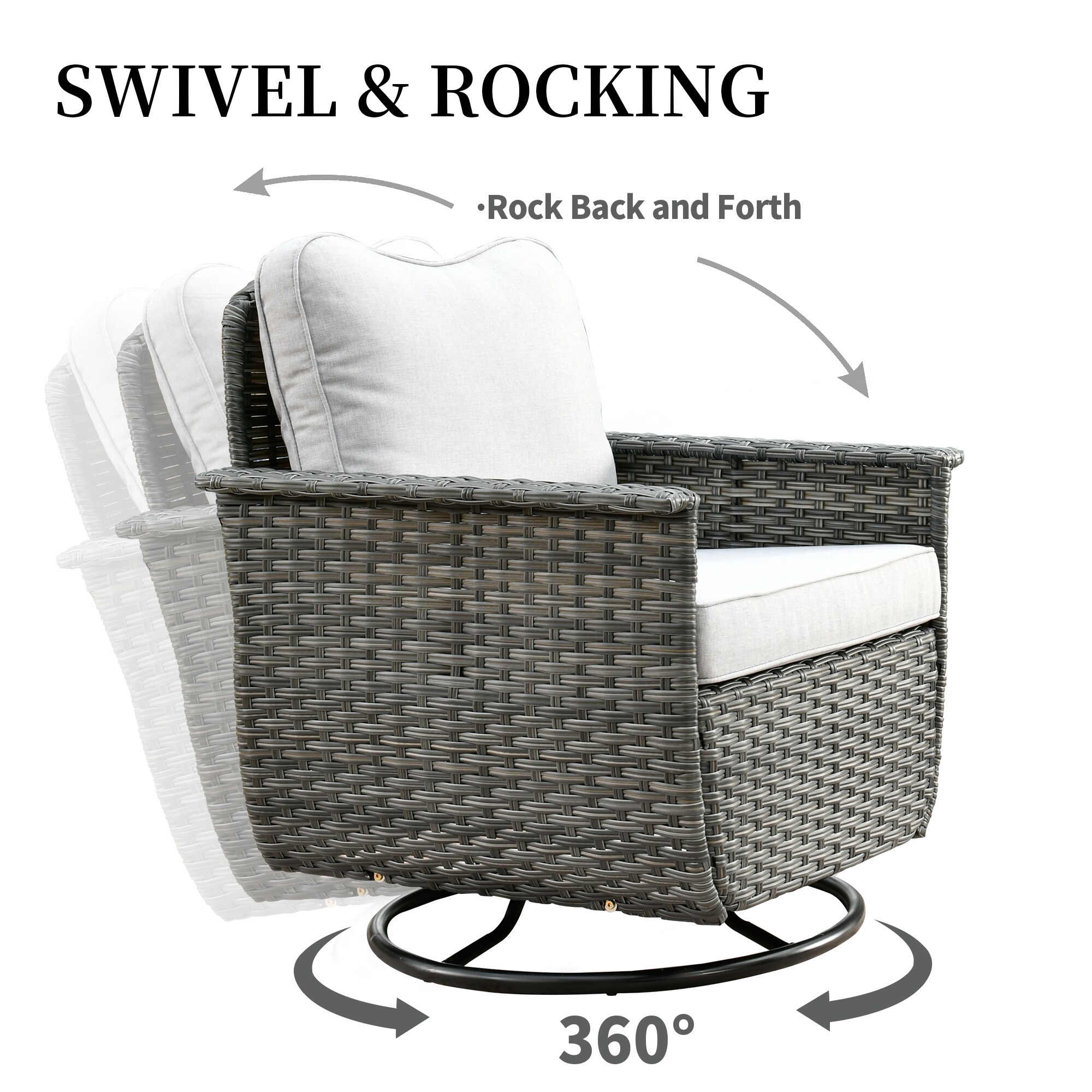 Ovios Nature Wicker Gray Rattan Metal Frame Swivel Rocking Chair with ...
