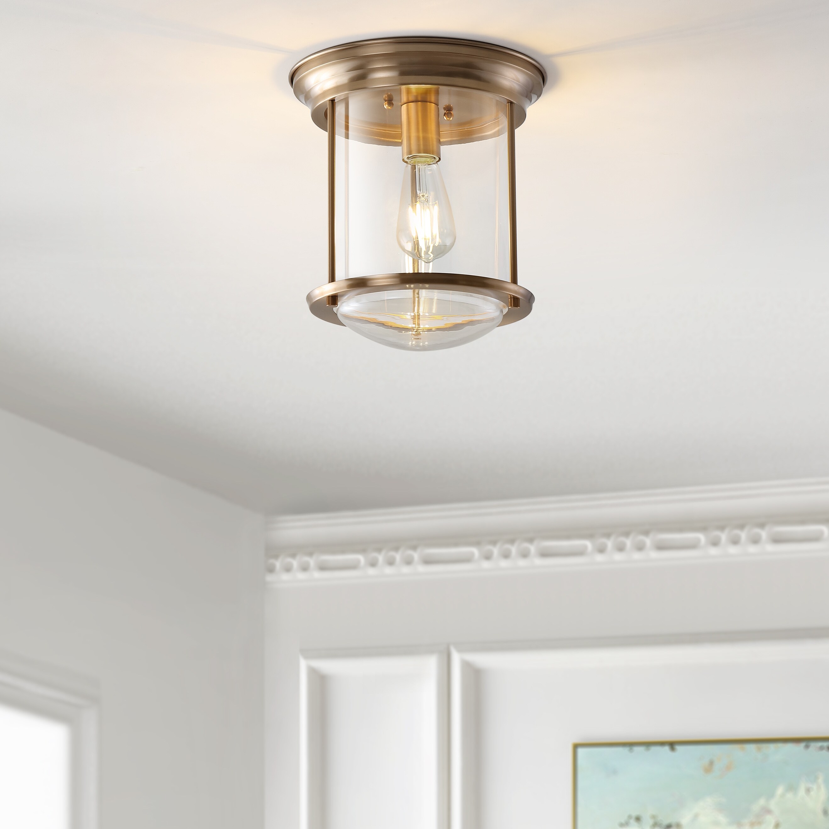 Savannah 10.25" Brass and Glass LED Flush Mount Light