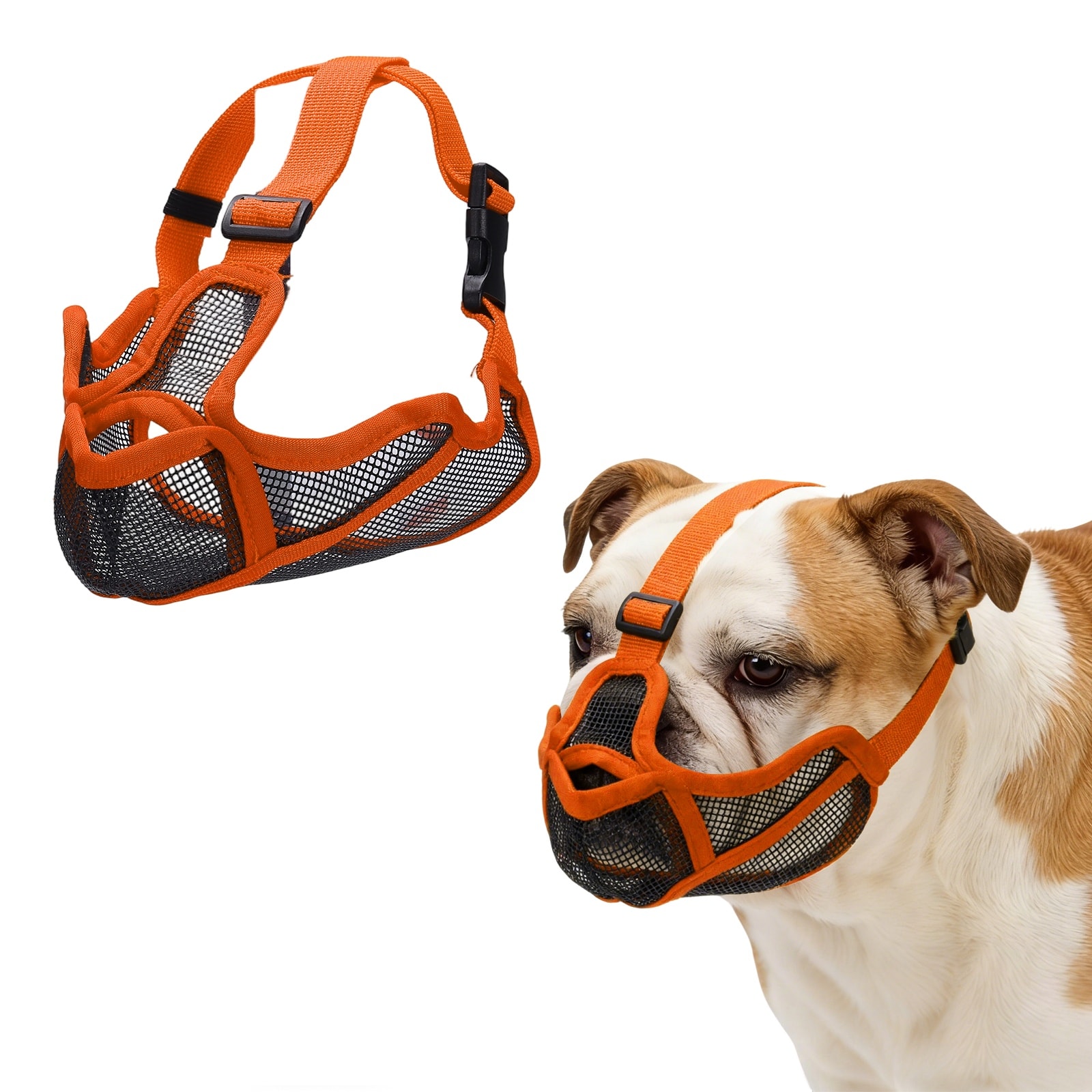Unique Bargains Short Snout Dog Muzzles Adjustable Mouth Cover for Dogs (XXS Orange) Breathable Soft Mesh Muzzle for Anti-Biting Chewing and Barking Flat Face French Bull Dog Grooming Walking