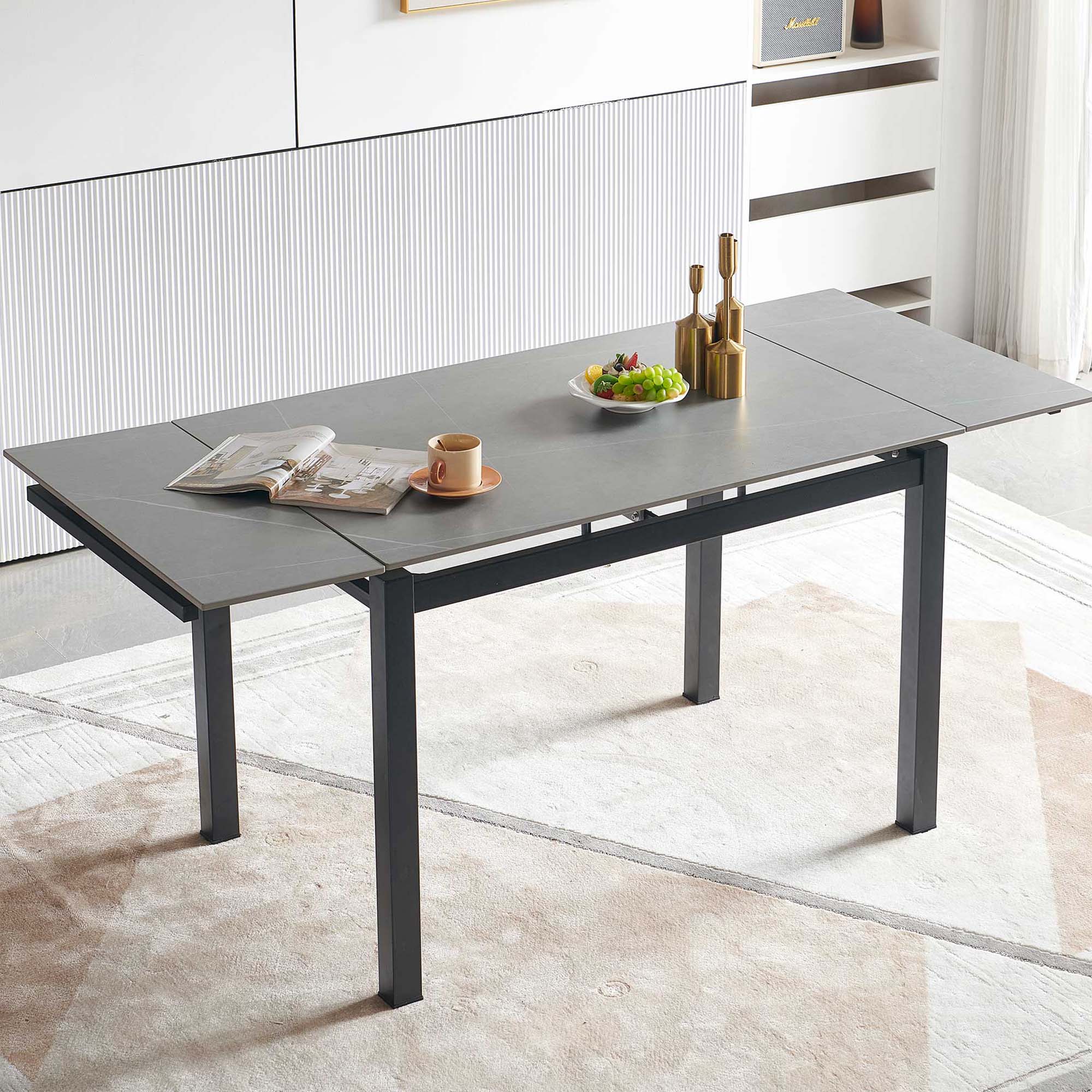 Sunrinx MG11-DT-05 Gray Contemporary/Modern Extending Dining Table, Ceramic with Gray Metal 66.54-in L x 29.53-in H