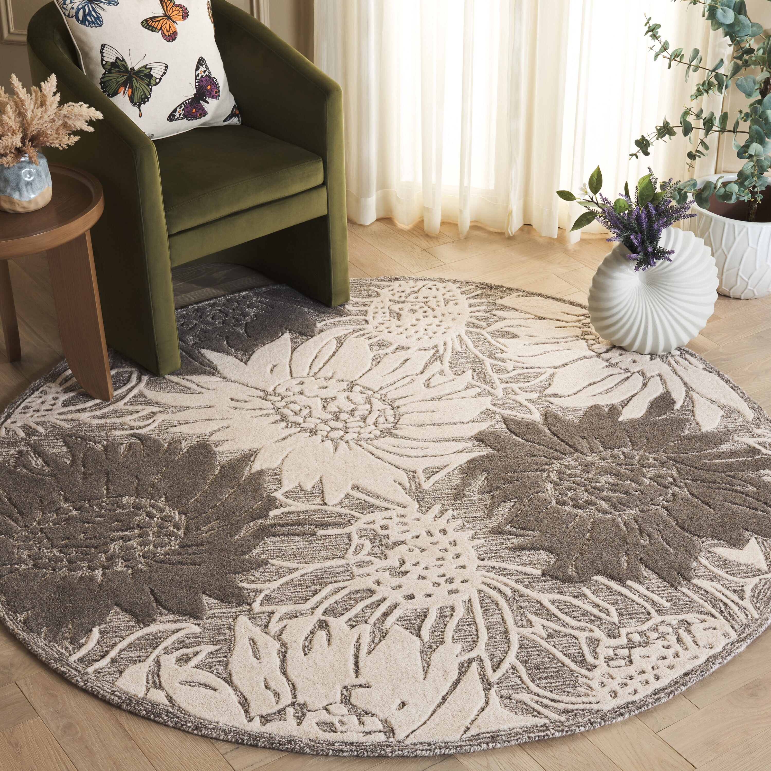  Jardin 327 Gray/Ivory Contemporary 6Ft x 6Ft Round Rug