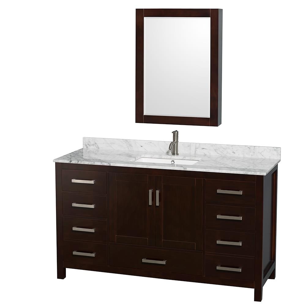 Wyndham Collection WCS141460SESCMUNSMED Sheffield 60-in Espresso with Brushed Chrome Trim Undermount Single Sink Bathroom Vanity with White Carrara Natural Marble Top (Mirror Included)
