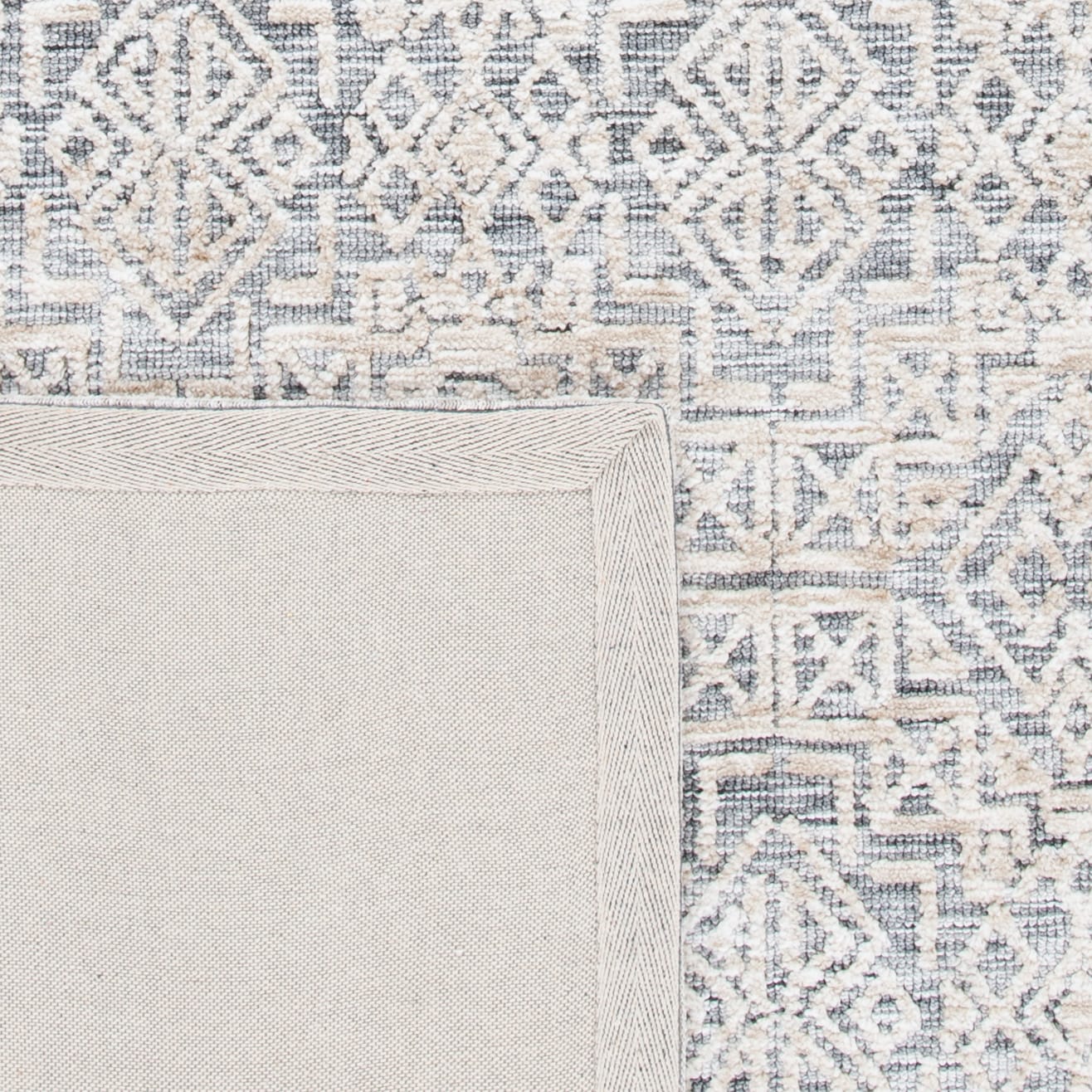 Handmade Gray and Beige Wool Rectangular Rug