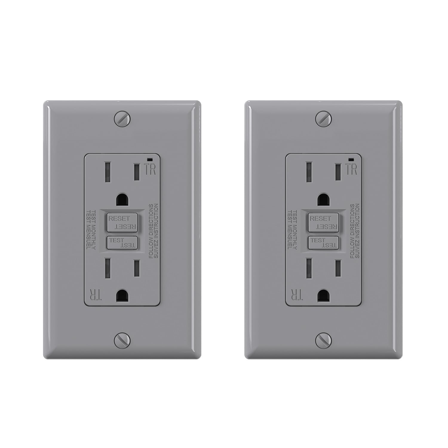 ELEGRP  GFCI Outlet15A Self-Test GFCI Electrical Outlet Tamper Resistant Receptacle w/Wall Plate UL Listed Gray 2PC
