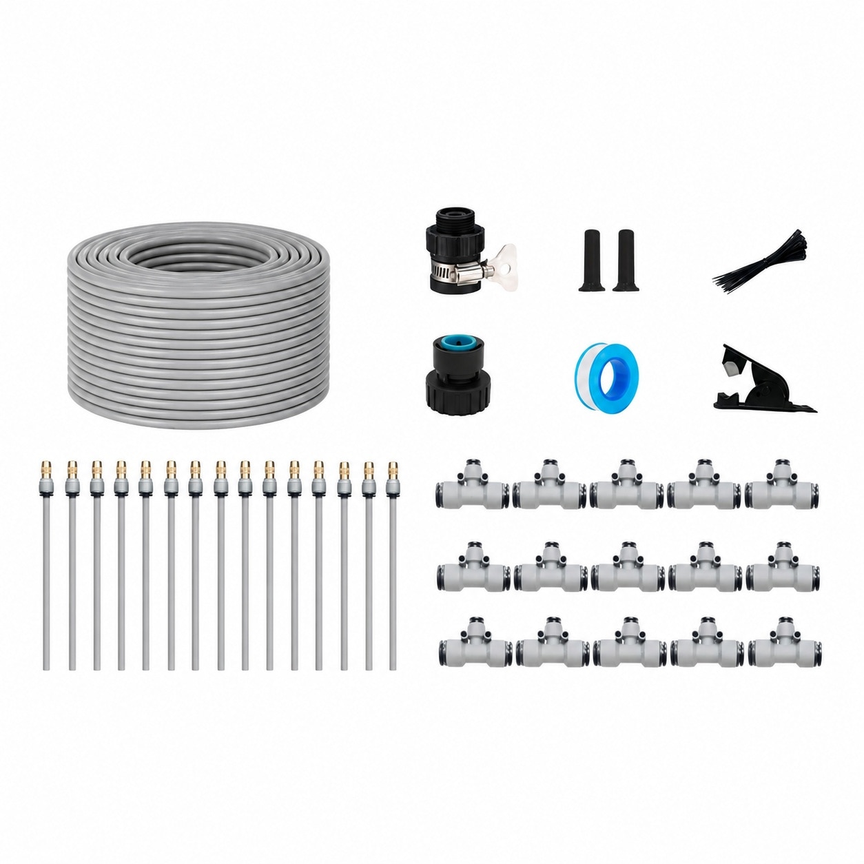 Etokfoks  20M Drip Irrigation System Kit with Quick Connector Adjustable Misting Copper Nozzle Bendable Dropper 1 Kit