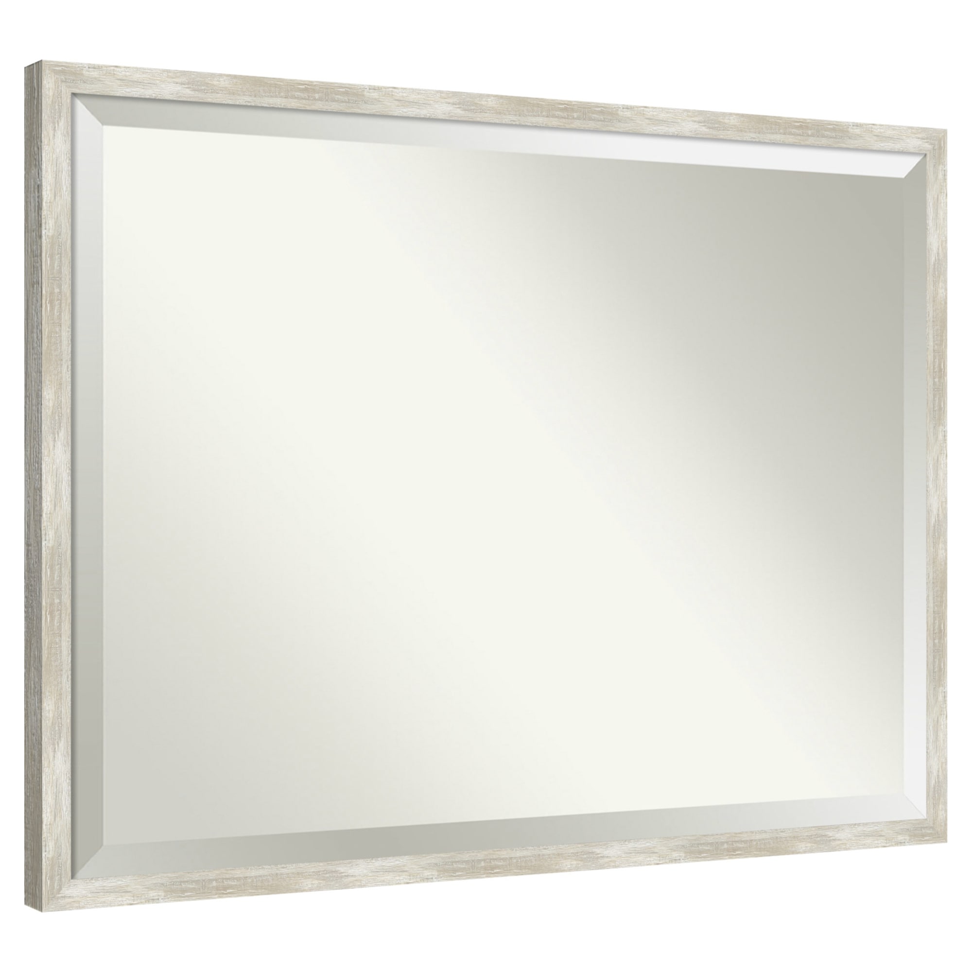 Amanti Art -  Beveled Mirror Crackled Metallic Narrow Framed Wood Bathroom Wall Mirror 32 x 42 in.