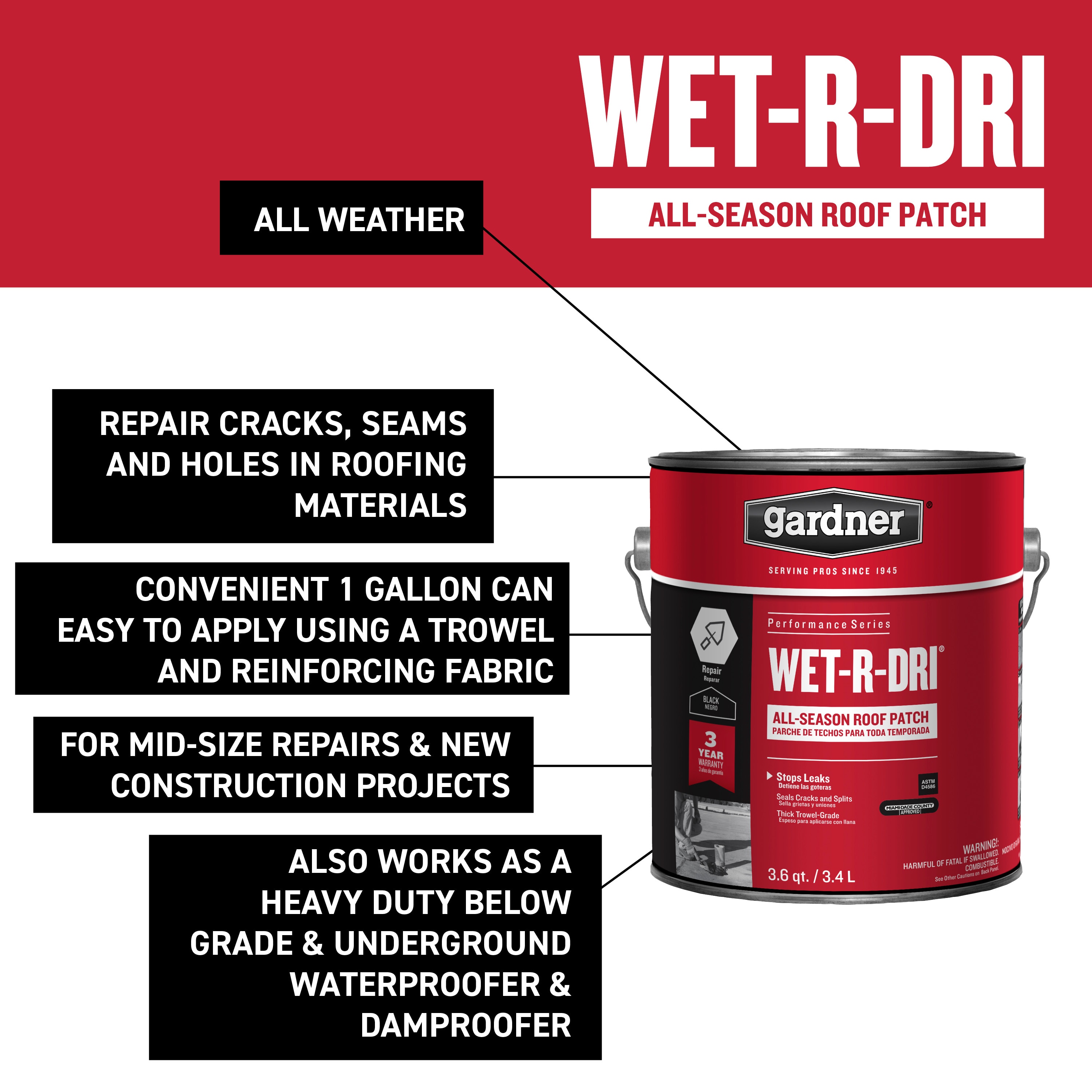 Gardner 10 oz. Wet-R-Dri All-Season Roof Patch (12-Case) 0379-GA - The Home  Depot