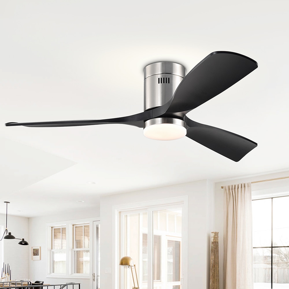 Breezary 52-in Satin Nickel Indoor Flush Mount Chandelier Ceiling Fan ...