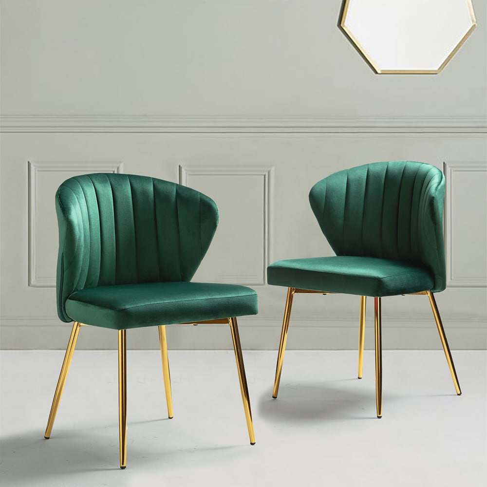 Green Velvet Upholstered Side Chair with Gold Metal Legs