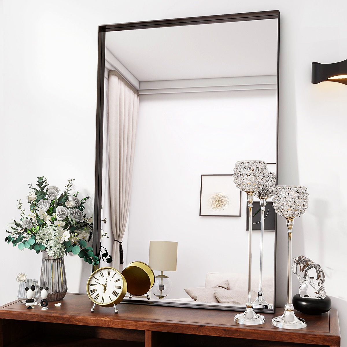 BEAUTYPEAK 24-in W x 36-in H Black Framed Wall Mirror ZJAJ2436B at ...