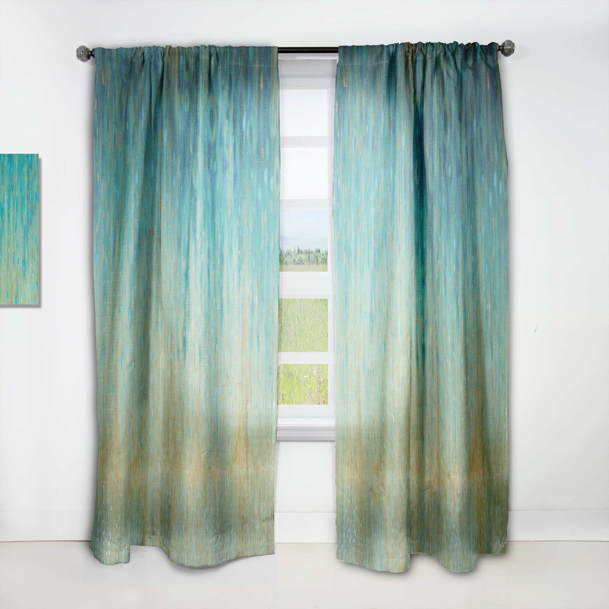 Designart CTN30195-52-84 84-in Blue Abstract Room darkening Thermal lined Rod pocket Single curtain panel