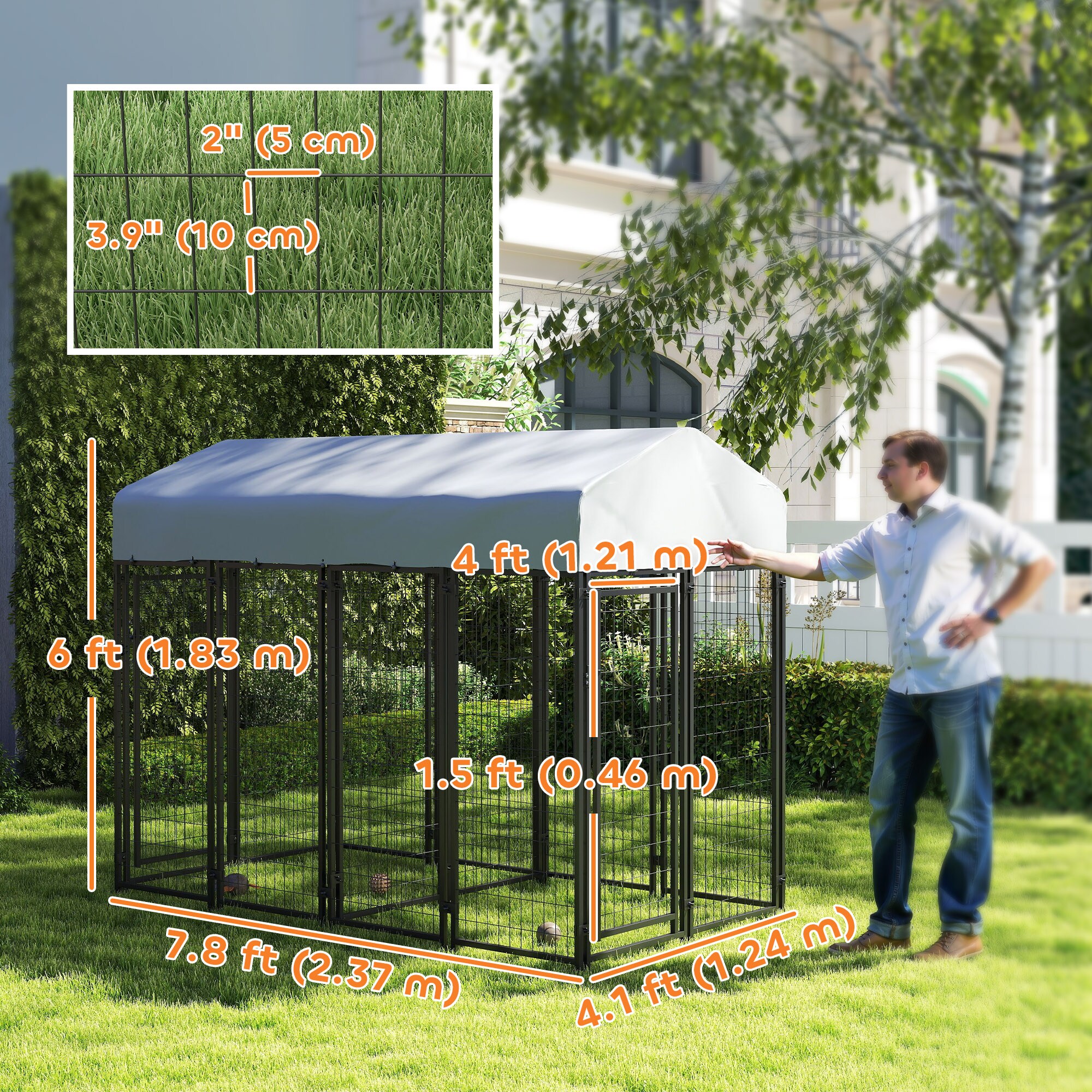 Bestcore 93.3-in L Silver Powder-Coated Steel Outdoor Dog Kennel 32-sq ...