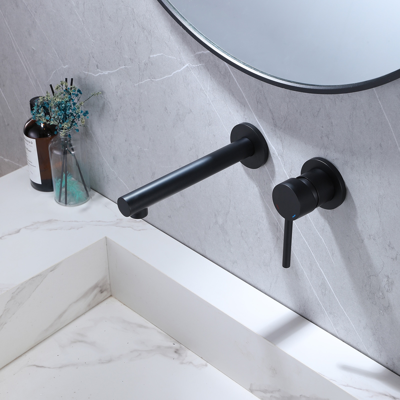 BWE Matte Black Wall-mount 1-Handle Bathroom Sink Faucet A-93011-B at ...