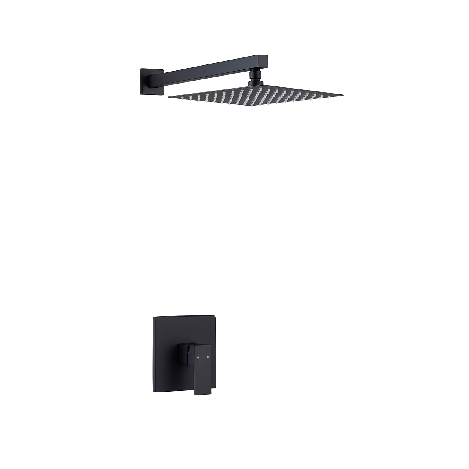 Flynama XY-601NG Matte Black 1-handle Single function 9.84-in Square Shower Faucet with Valve