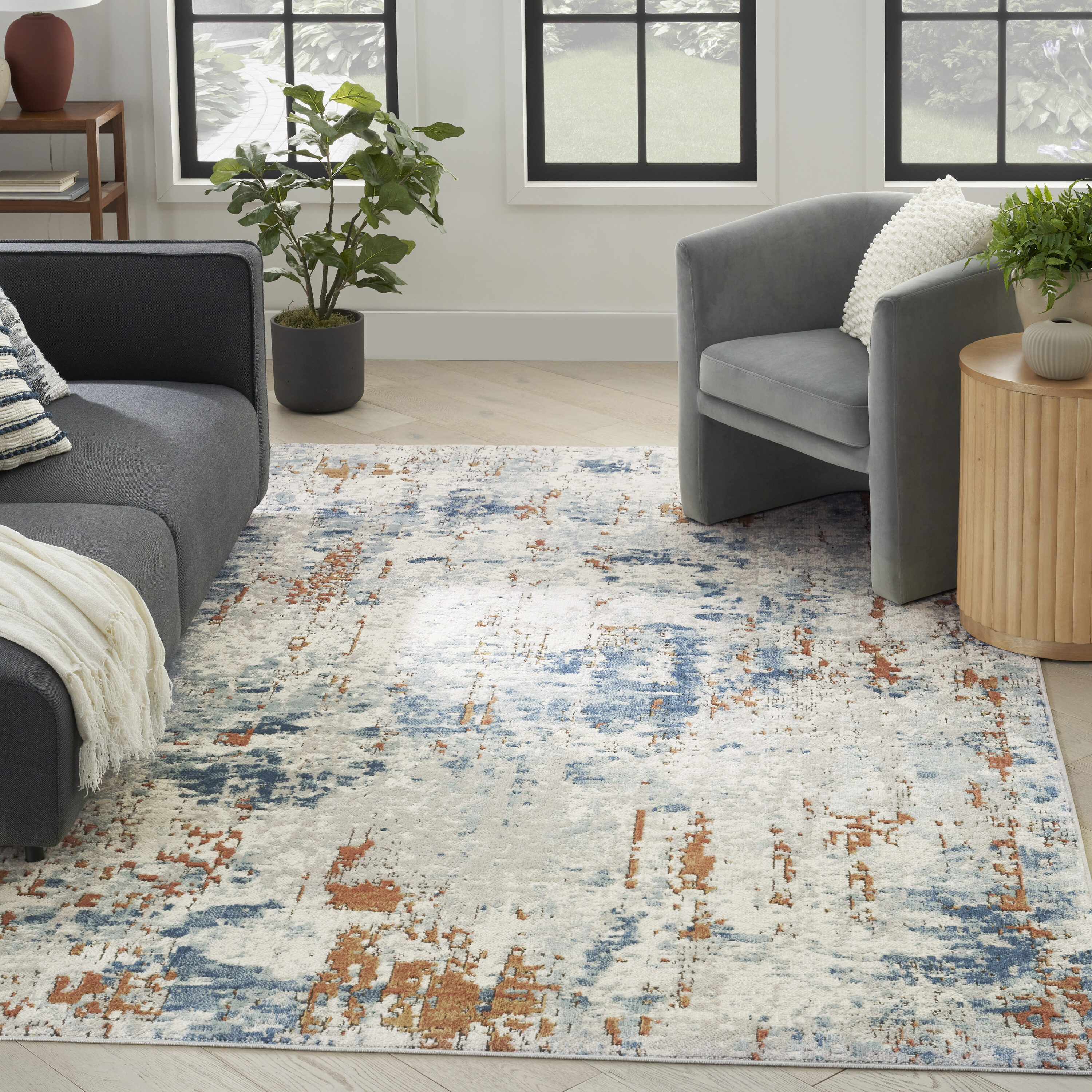 Nourison Home 099446941787 5 x 7 (ft) Loomed Beige Blue Rust Rectangular Indoor Abstract Rustic Area rug