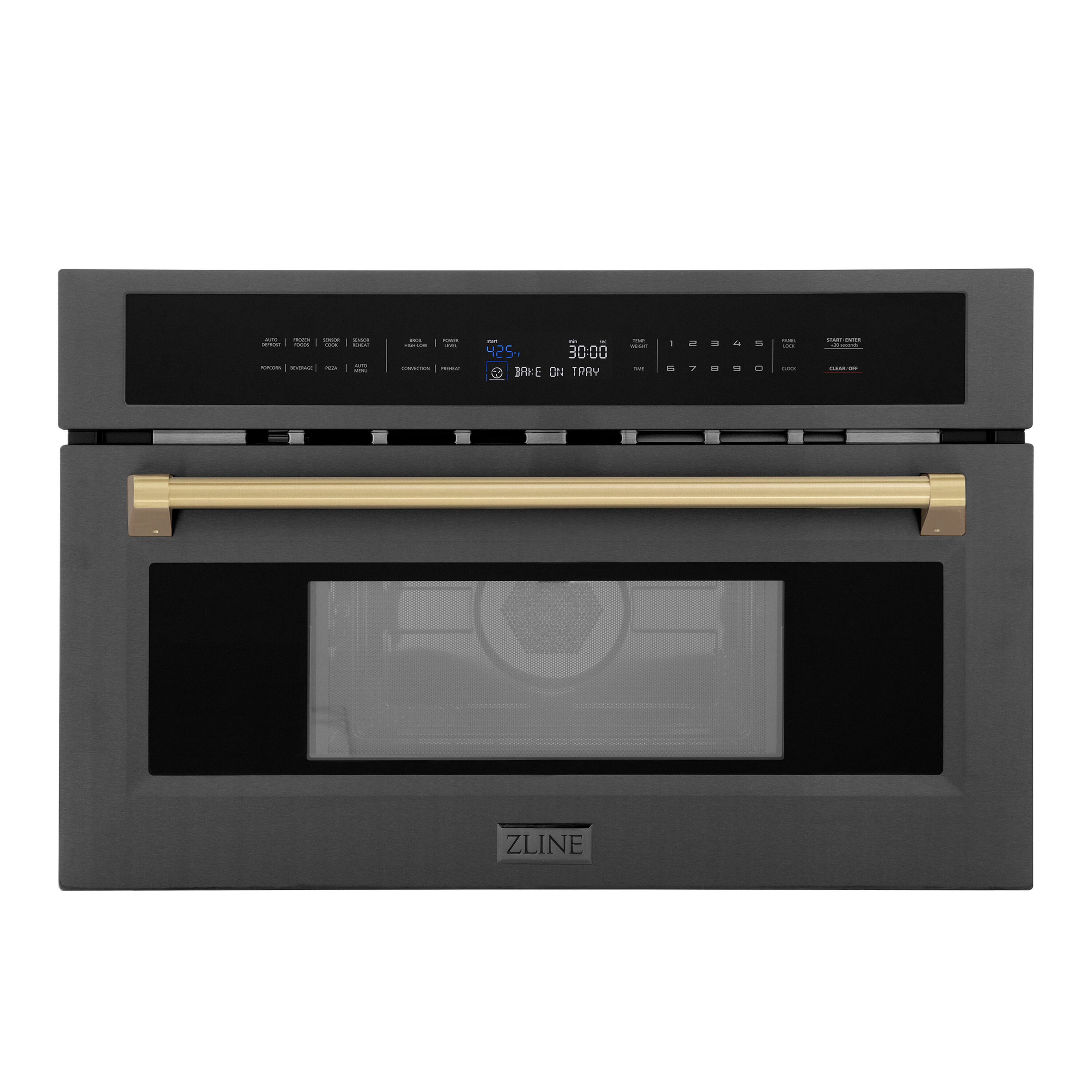 ZLINE KITCHEN & BATH Autograph Edition 1.6-cu ft 1000 -Watt 29.75-in Built-In Microwave with Sensor Cooking Controls ( Black Stainless Steel with Champagne Bronze Handle ) #MWOZ-30-BS-CB