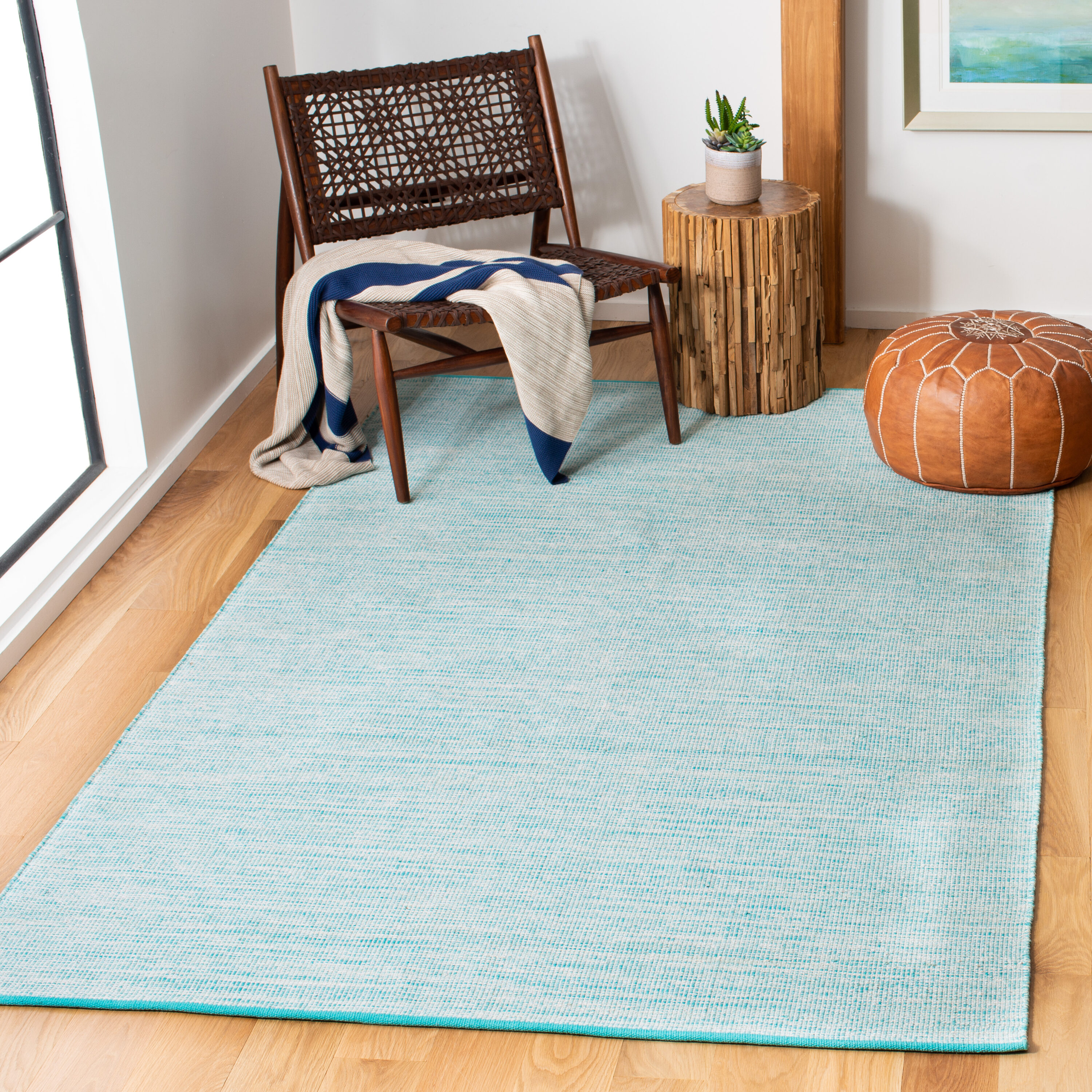 Safavieh MTK250J-4 Montauk Sigurosk 4 x 6 (ft) Cotton Aqua/Blue Rectangular Indoor Solid Area rug