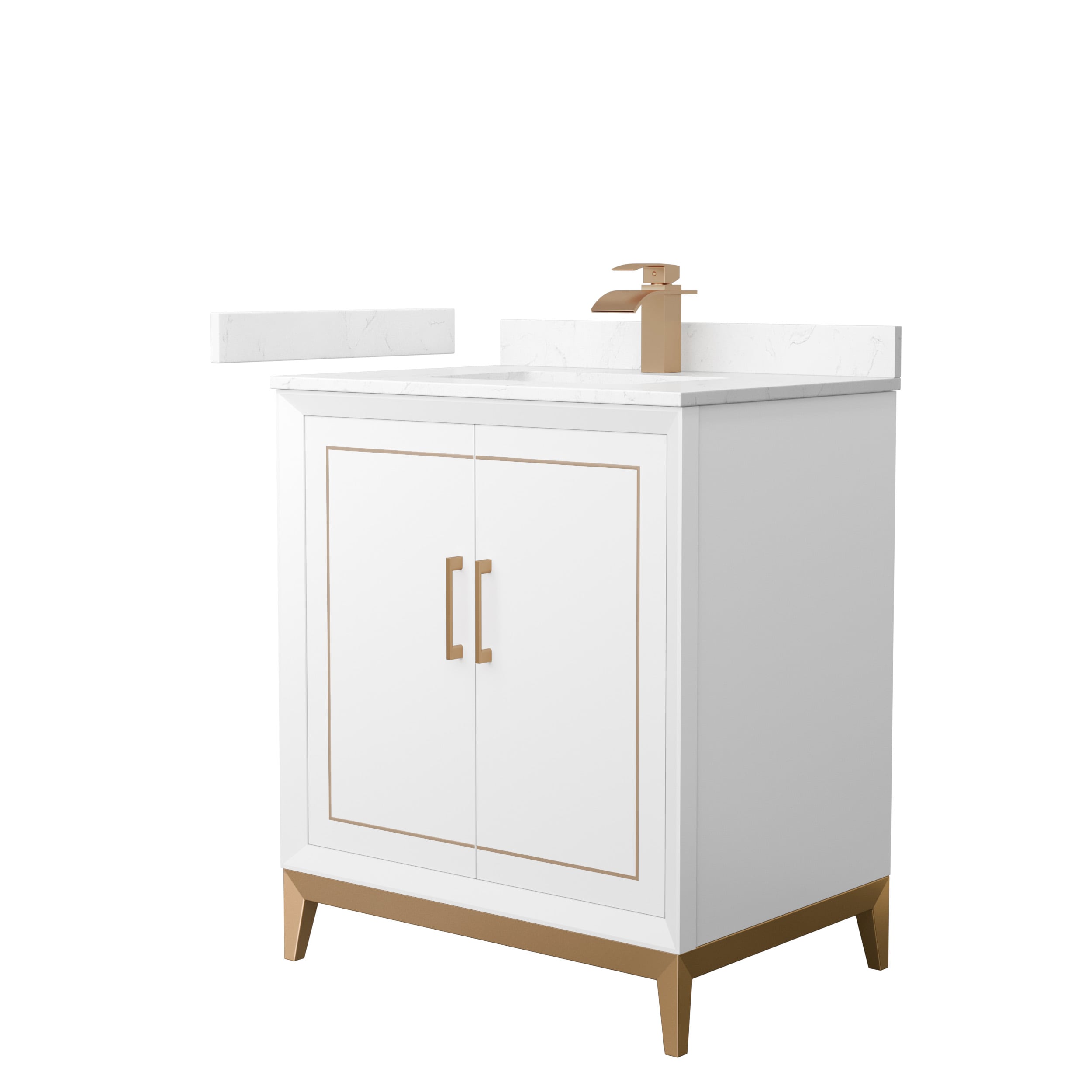 Wyndham Collection WCH515130SWZC2UNSMXX Marlena 30-in White with Satin Bronze Trim Undermount Single Sink Bathroom Vanity with Carrara Cultured Marble Top