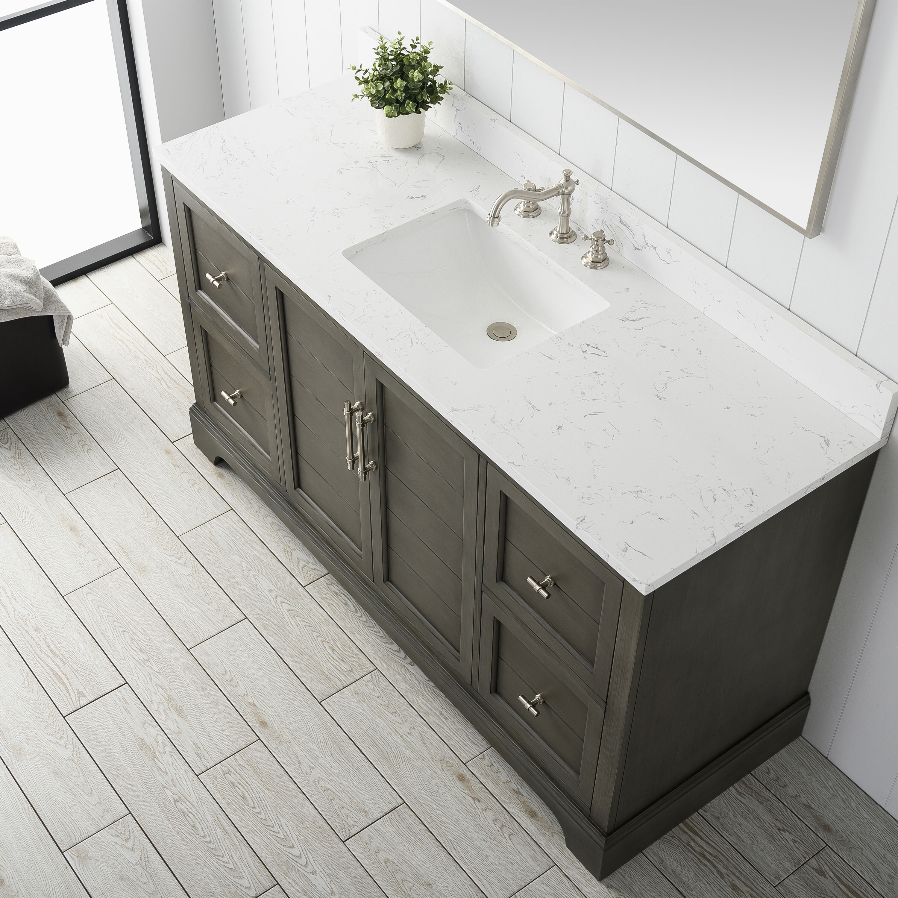 Silver Grey 60" Double Sink Bathroom Vanity with Quartz Top