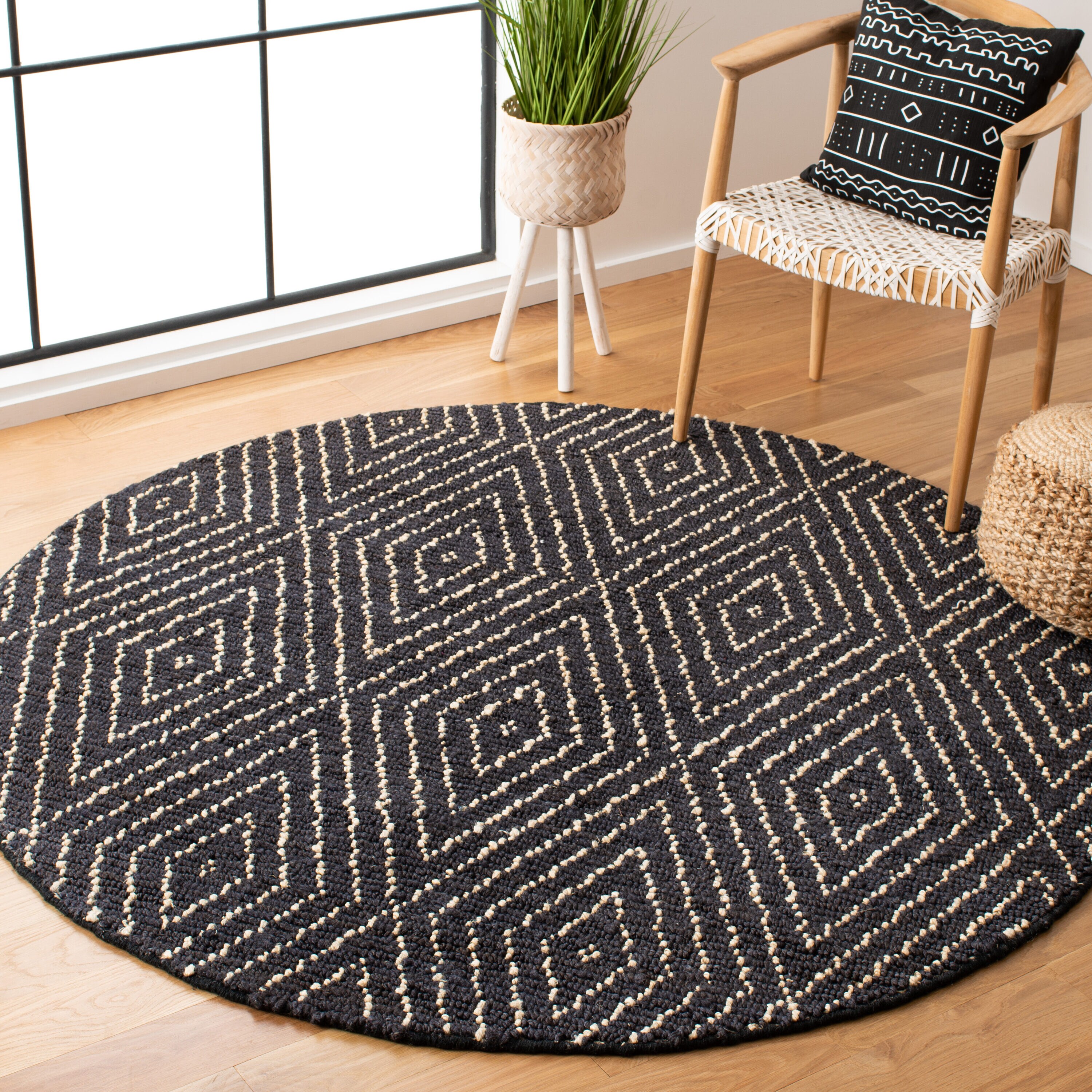  Bohemian 702 Black/Ivory Contemporary 6ft x 6ft Round Rug