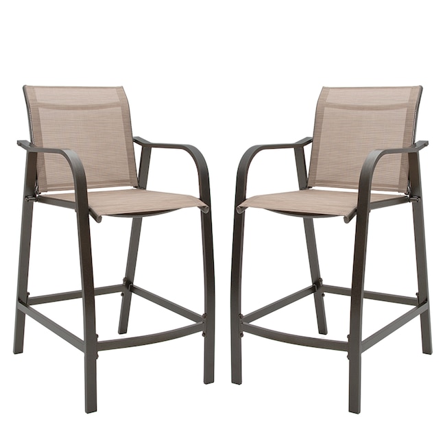 Crestlive Products Patio Bar Stools Chairs Set Of 2 Antique Brown Metal Frame Stationary Stool Chair S With Bronze Textilene Fabric Sling Seat In The Department At Com - Sling Bar Height Patio Chairs