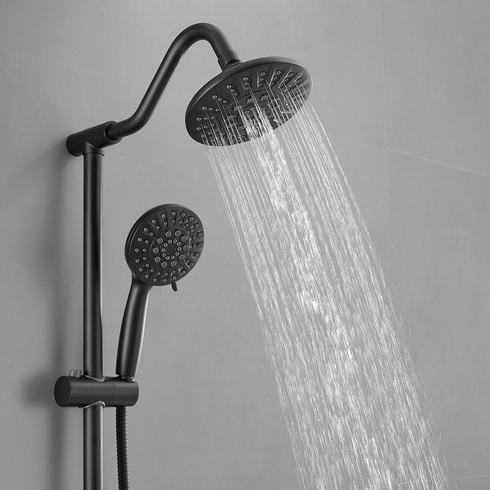 Matte Black Wall Mounted Dual Shower Head with Stainless Steel Hose