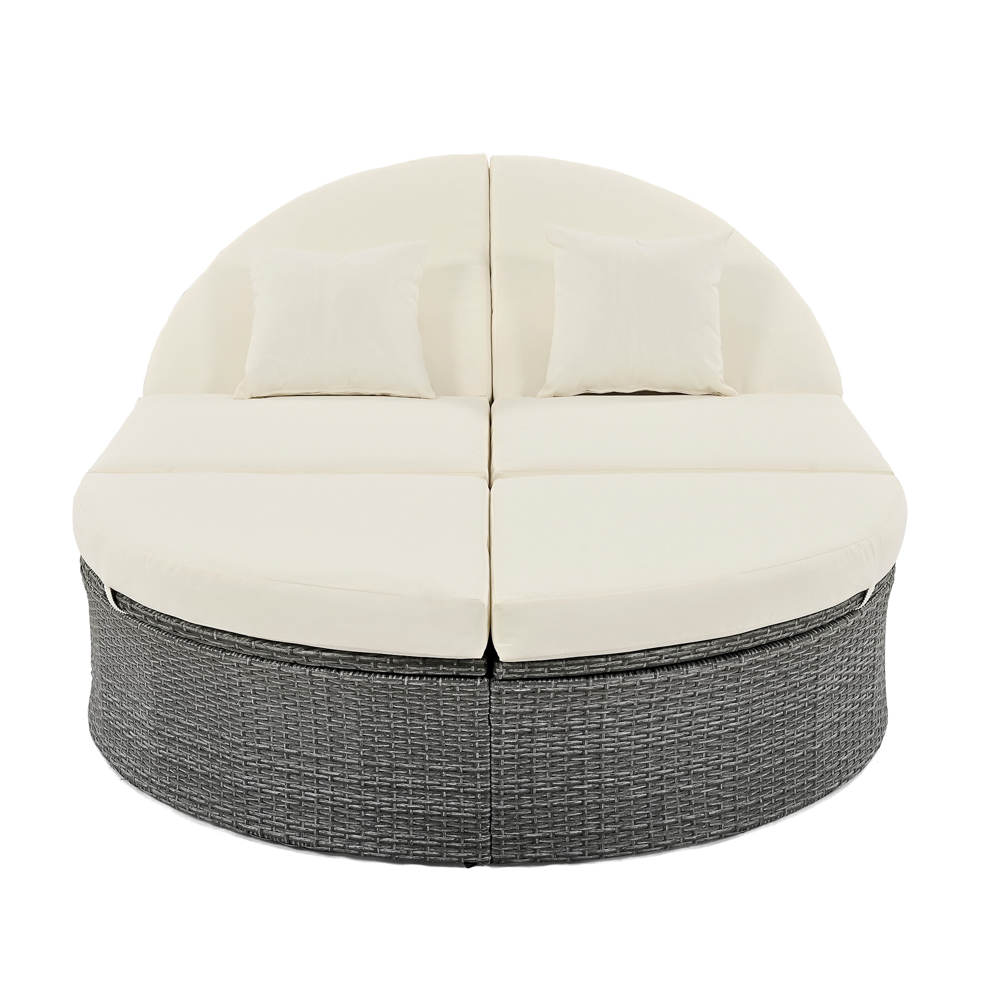 Nestfair AUTO0015A Patio Furniture Sets Rattan Outdoor Daybed with Beige Cushions and Rattan Frame