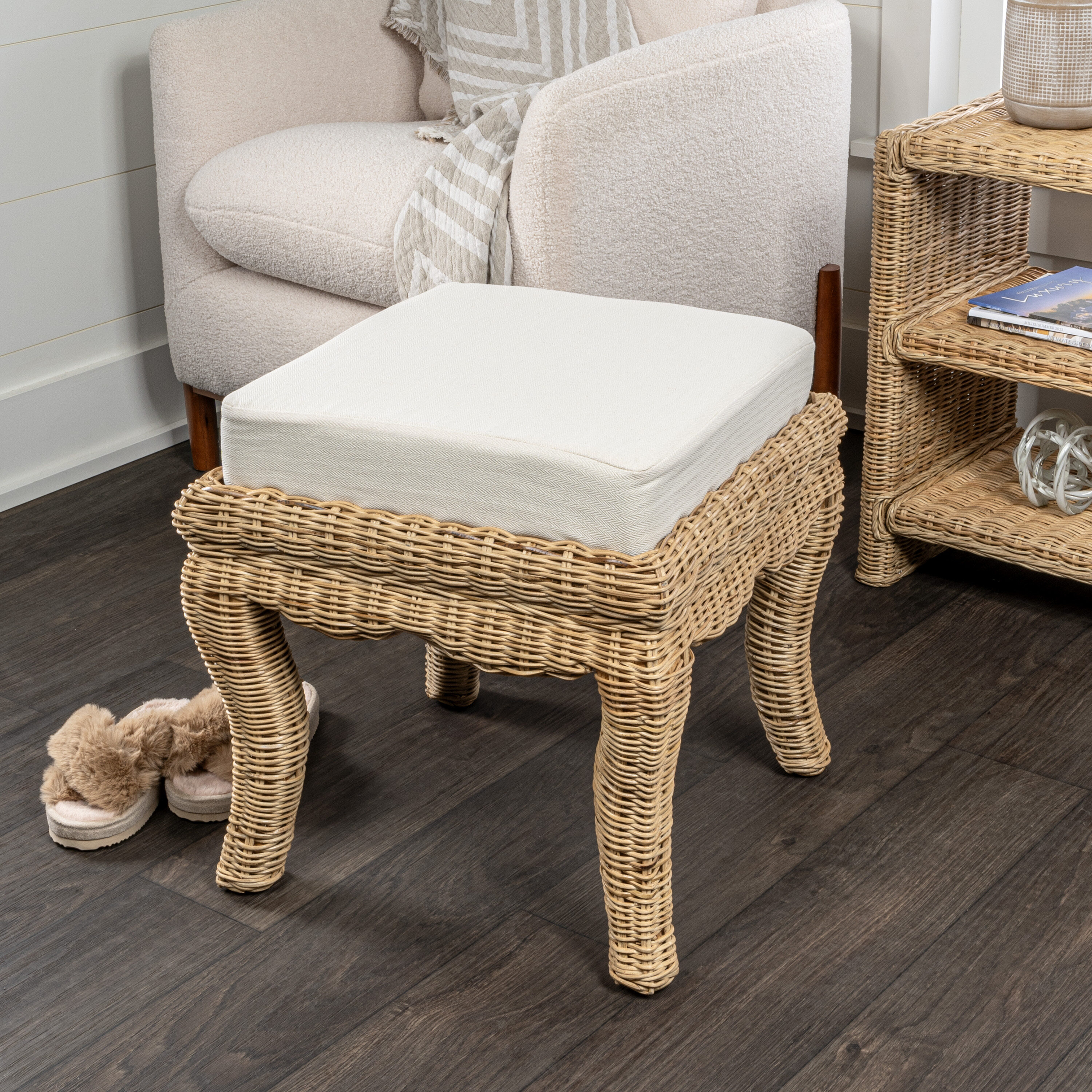 Gray Acrylic Ottoman Vanity Stool Clear and Gold-Large