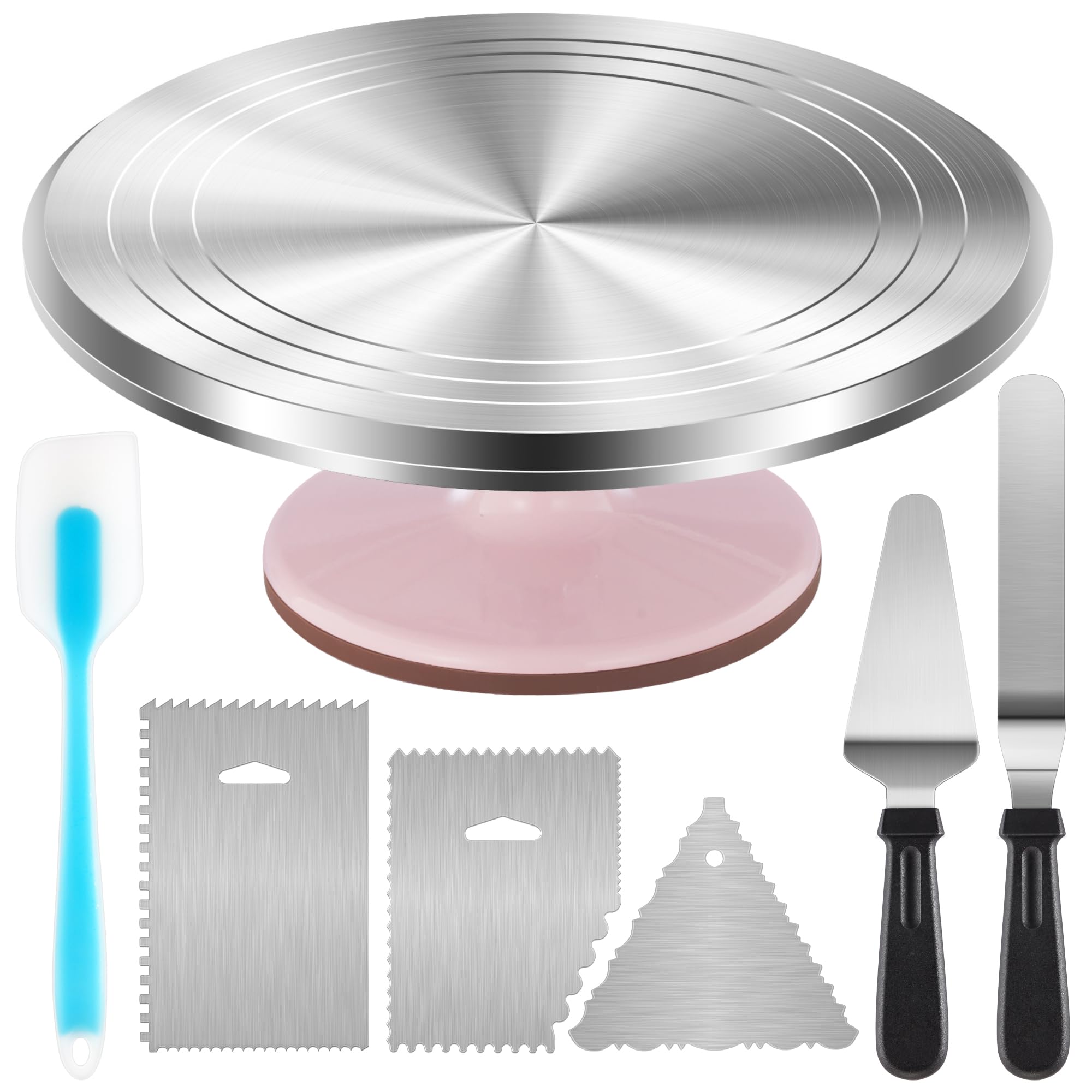 Aoibox  Aluminium 12 in Revolving Cake Turntable Set with 12 7 in Offset Spatula and 3 Stainless Steel Frosting Smoothers