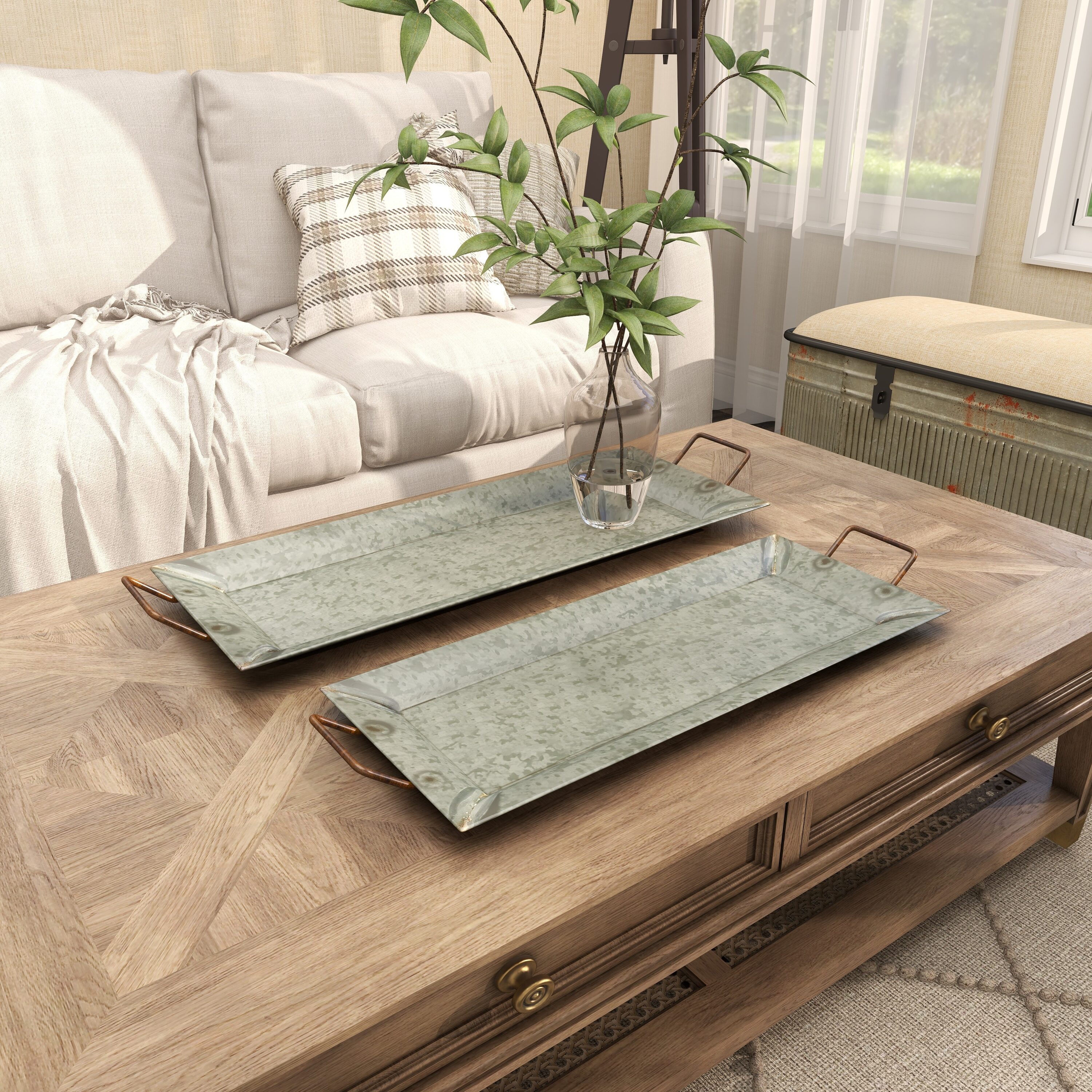 Grayson Lane 38174 2 -Pack Gray Iron Farmhouse Decorative tray
