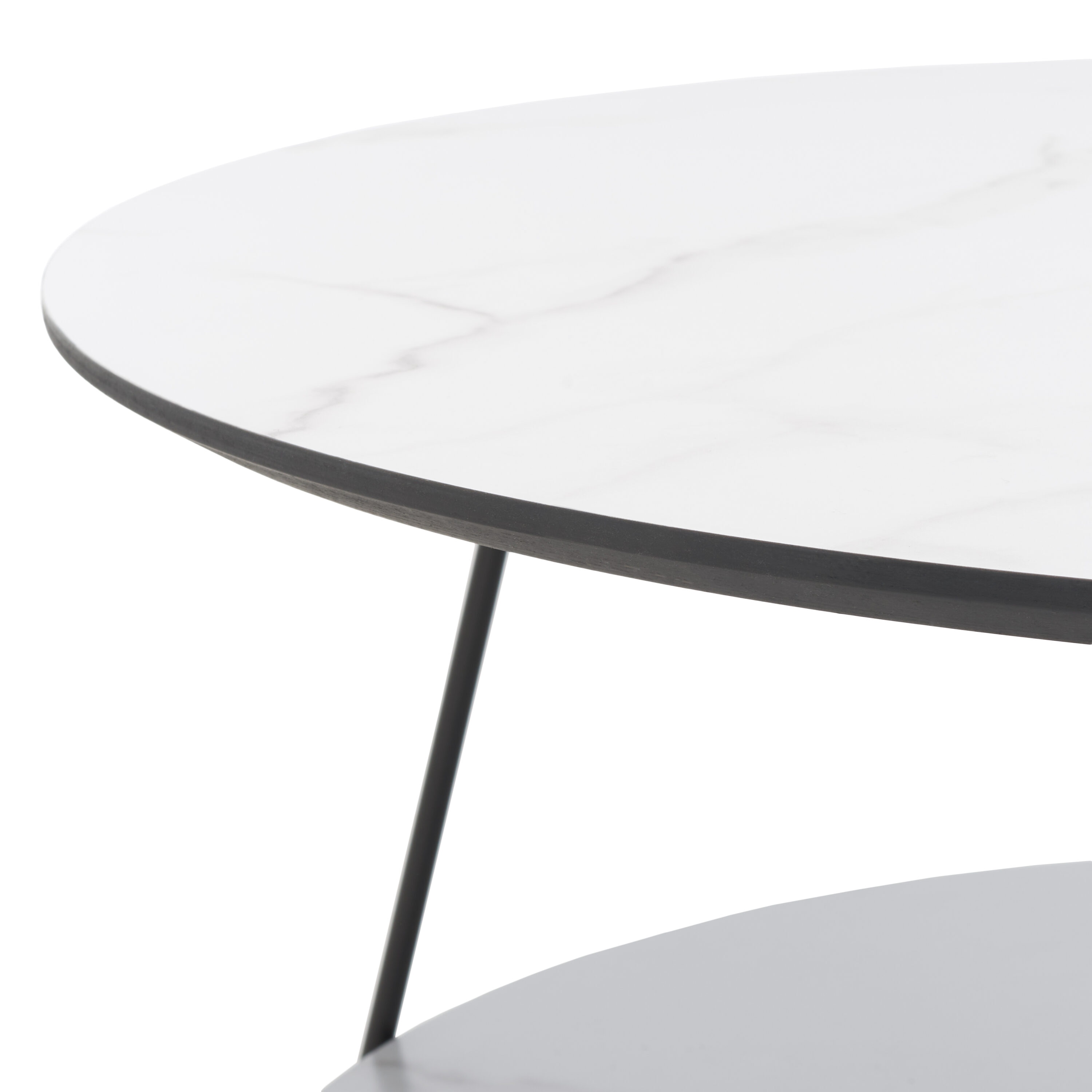 White Faux Marble Round Cocktail Table with Black Hairpin Legs