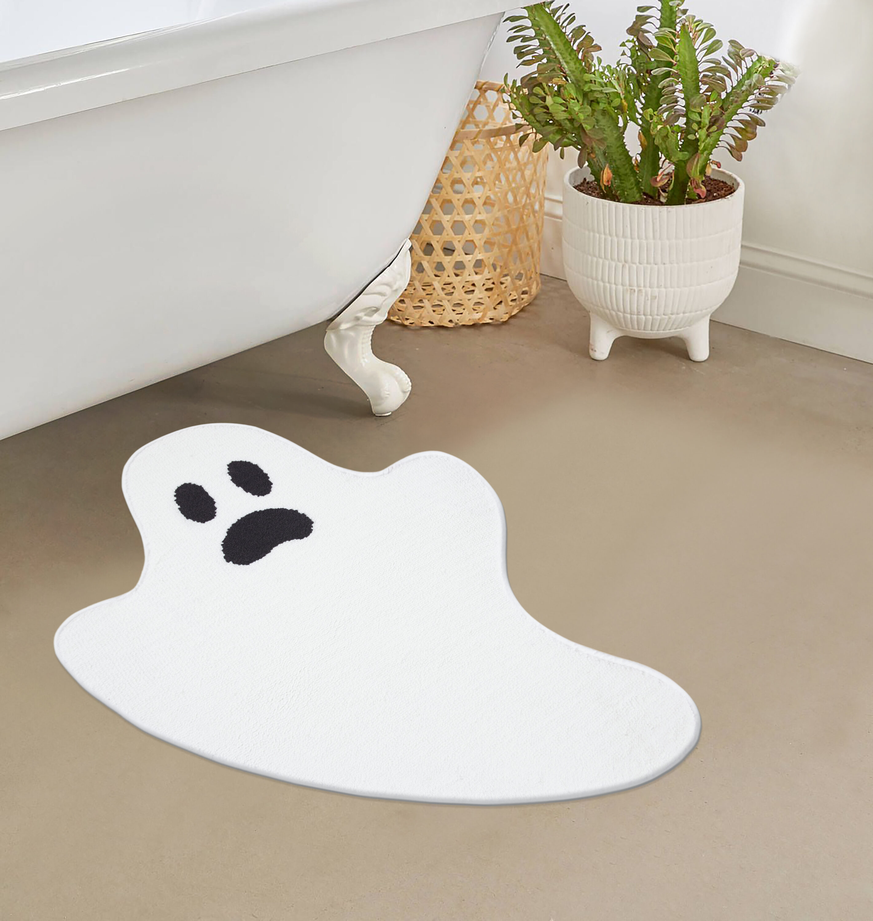 Haunted Living 23-in x 26-in Polyester Bath Rug White Black 