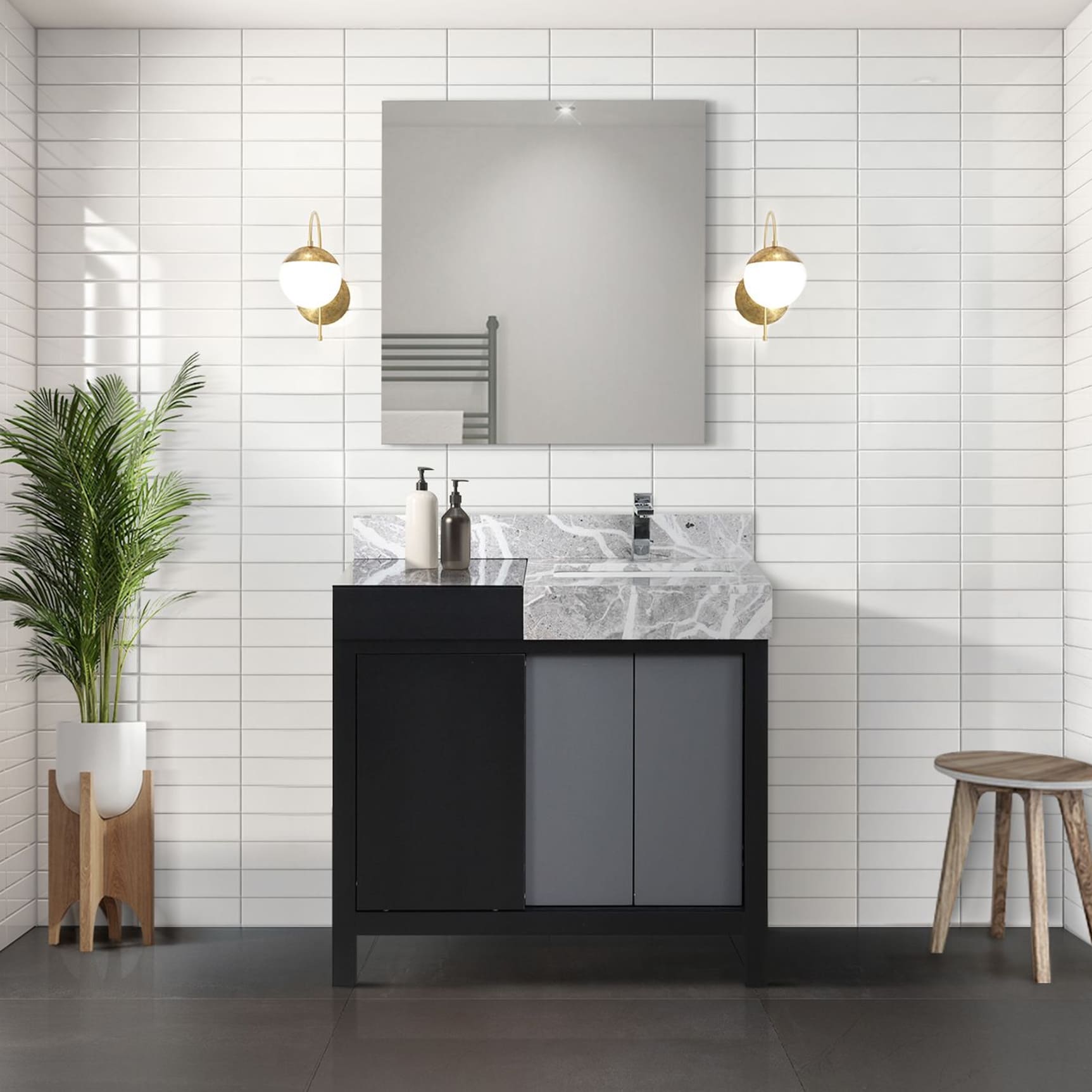 Lexora LZ342242SLIS000 Zilara 42-in Black and Grey Undermount Single sink Bathroom Vanity with Castle Grey Marble Top