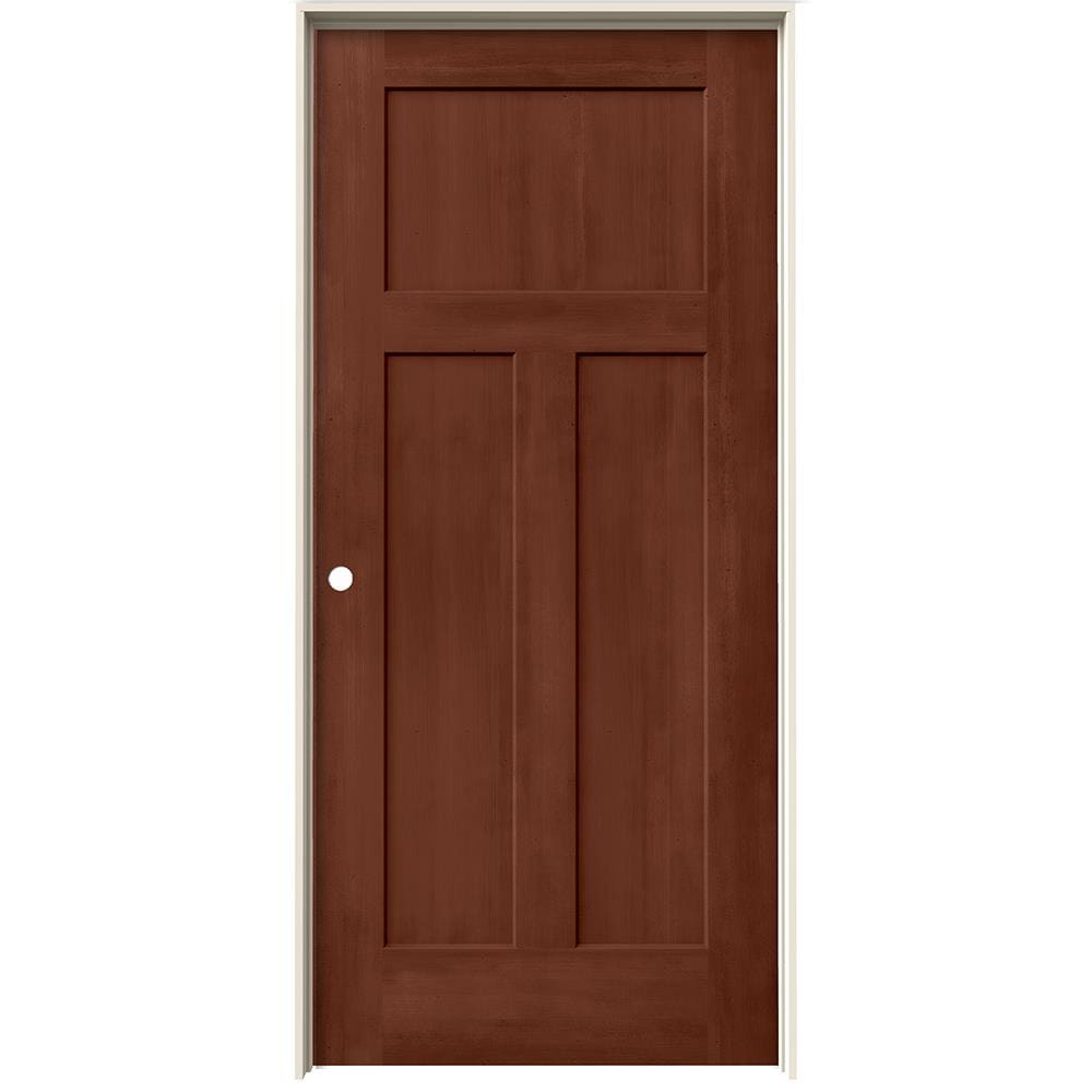 JELD-WEN LOWOLJW222201081 36-in x 80-in Amaretto Solid core 3-panel craftsman Right hand Smooth Stained Molded composite Flat Jamb Single Prehung Interior Door