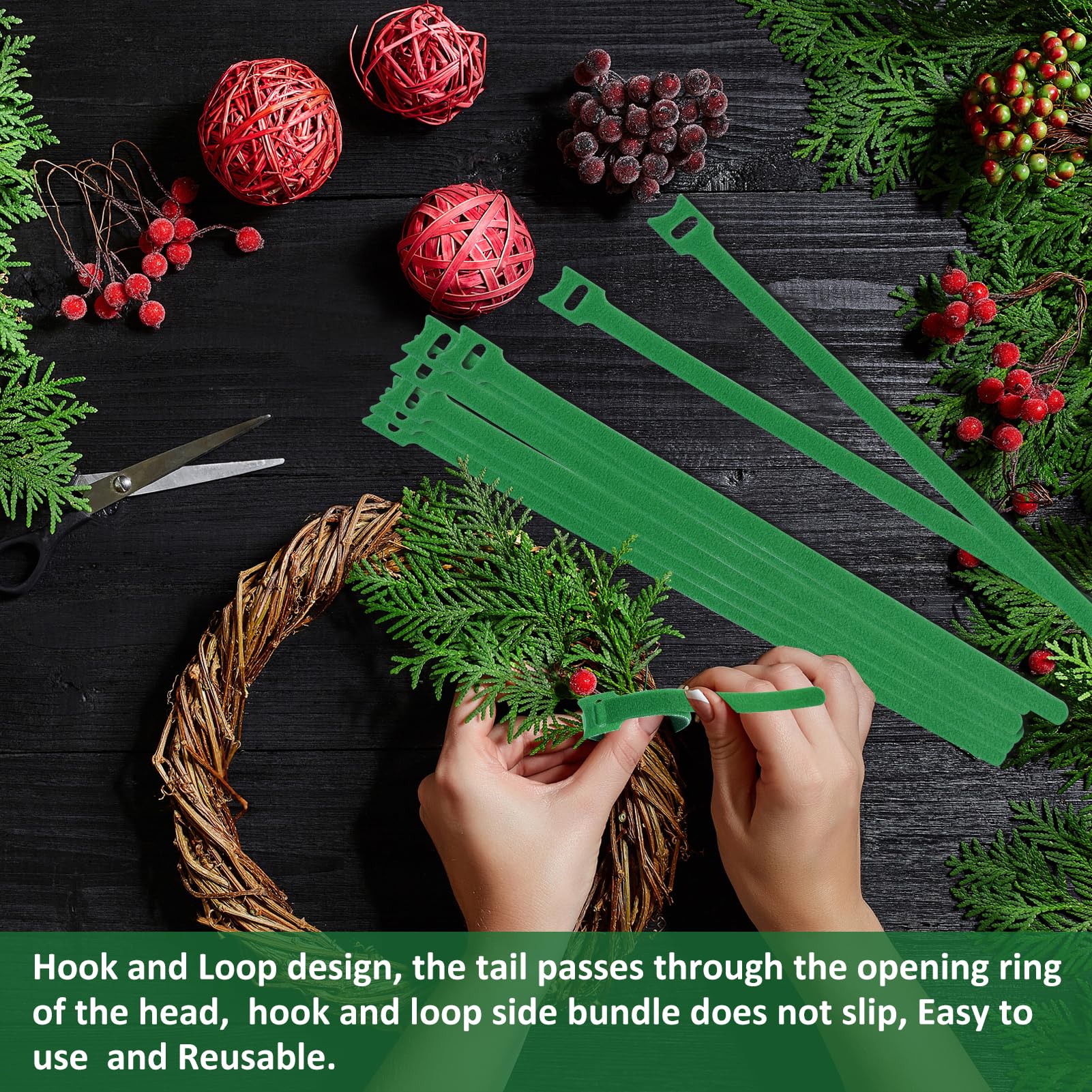 Adrinfly 80 Piece Christmas Garland Ties Green Hook and Loop Adjustable ...
