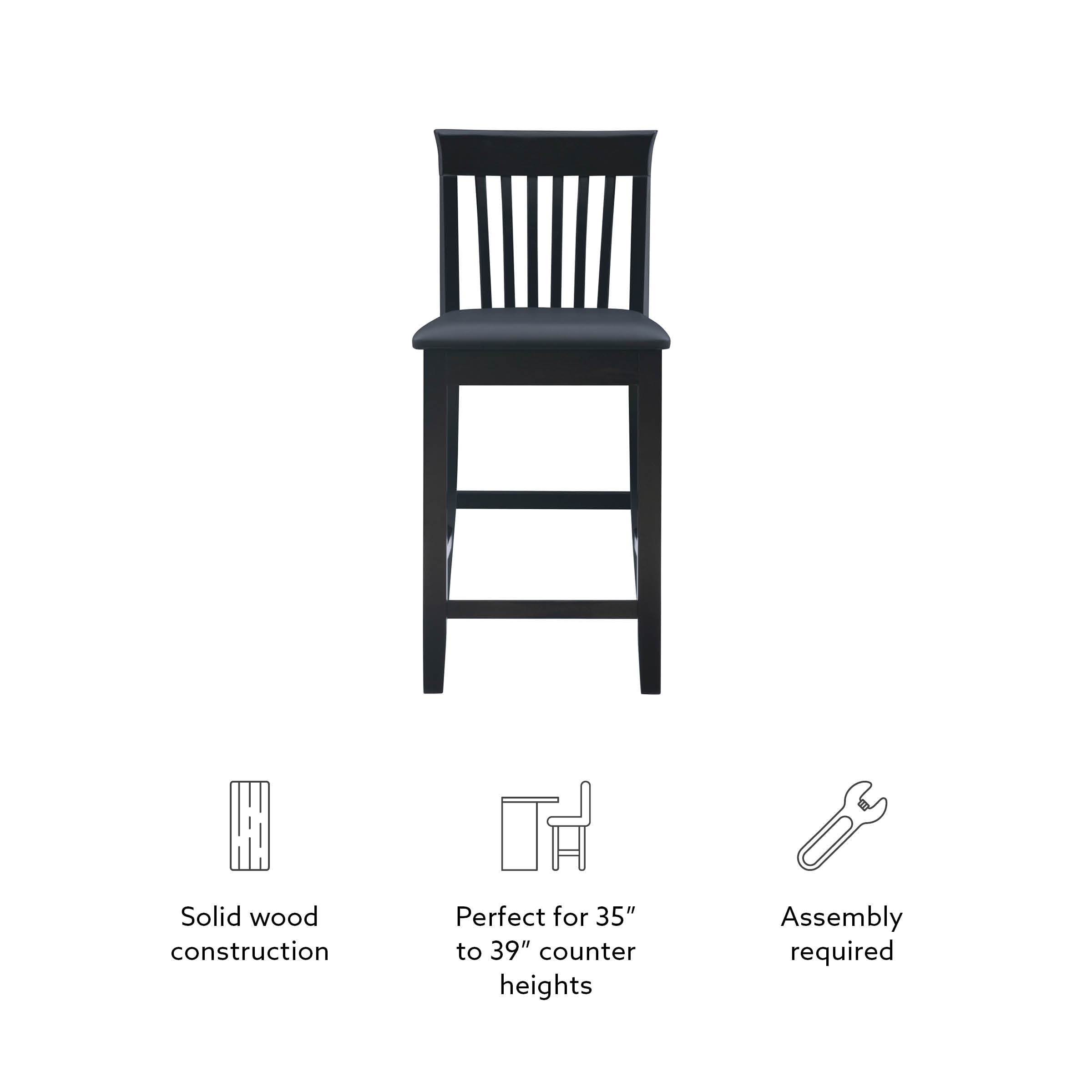 Torino Black Wood and Faux Leather Counter Stool, 24" Seat Height