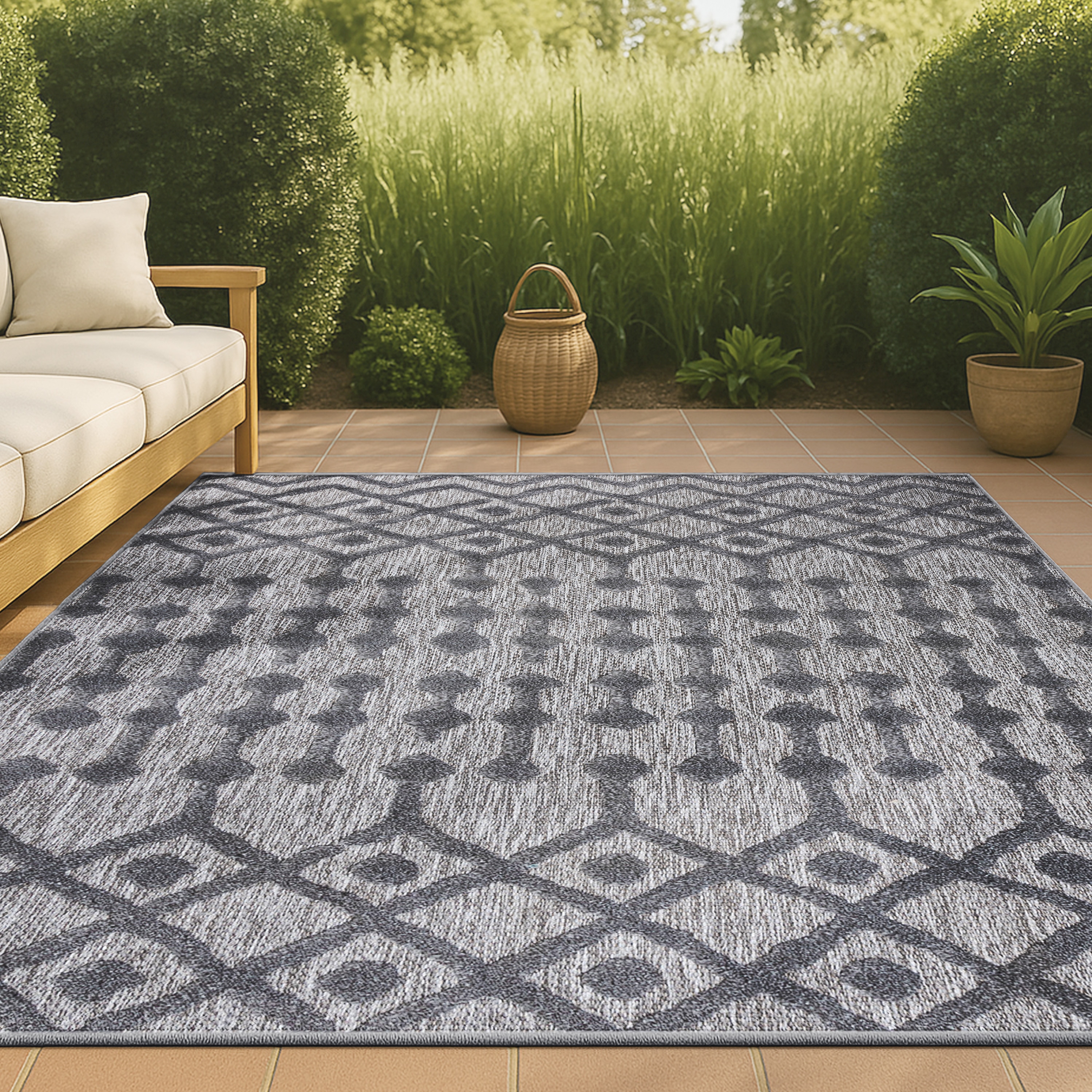 JONATHAN  Y IBZ103A-3 IBIZA Peralta Moroccan Diamond 3 x 5 (ft) Loomed Polypropylene Dark Gray Rectangular Indoor/Outdoor Geometric Bohemian/Eclectic Area rug