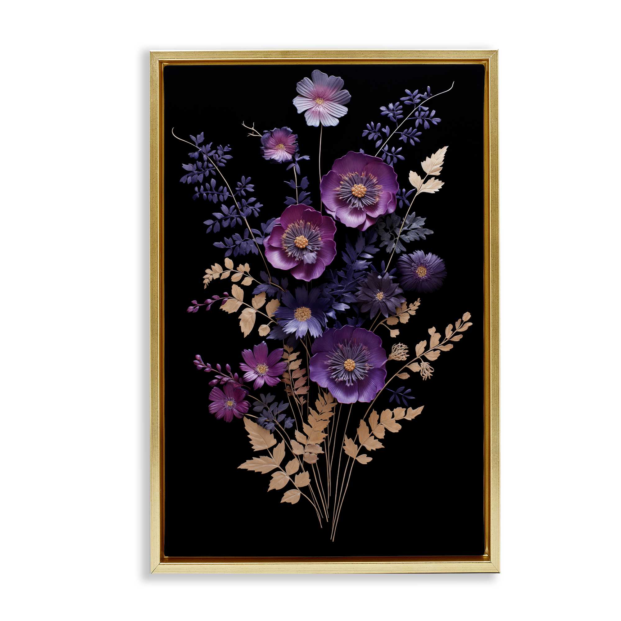 Stupell Industries BS-729-FFG-16X24 Dimensional Purple Flowers Gold Framed Floater Canvas Wall Art By Heidi 17 x 25