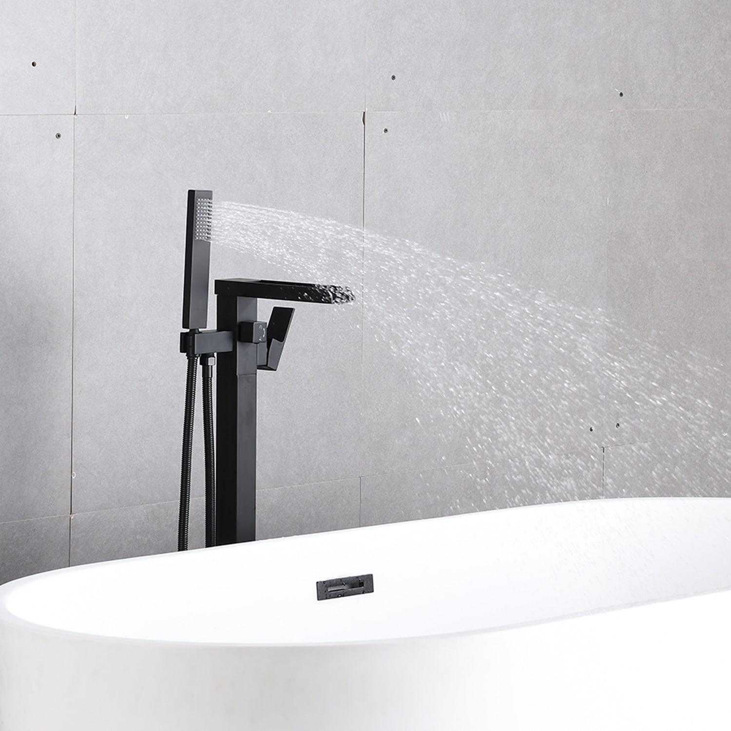 Matte Black Stainless Steel Freestanding Bathtub Faucet with Lever Handle