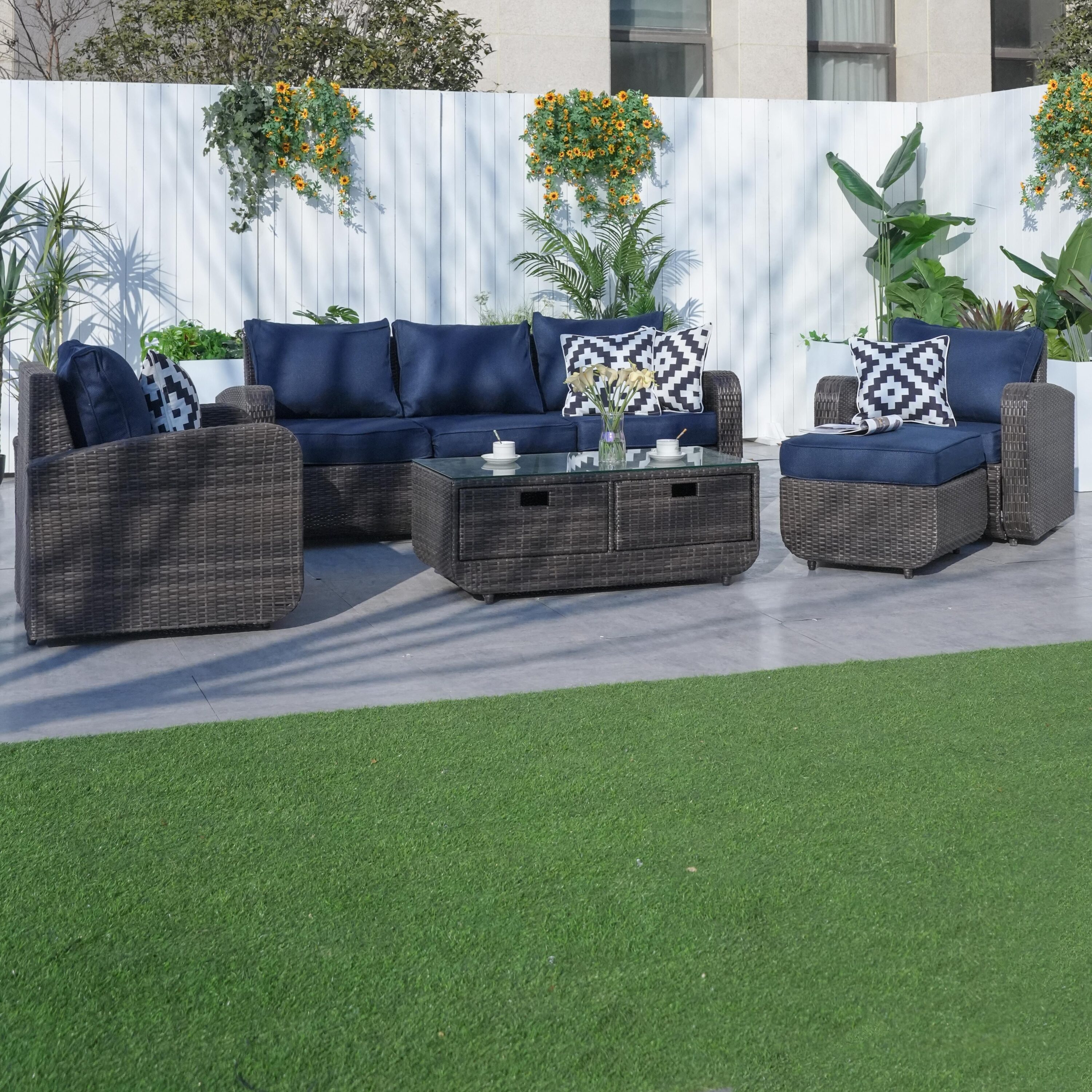 Direct Wicker DWS-1515BR-BLUE Patio-Conversation-Sets - View #6